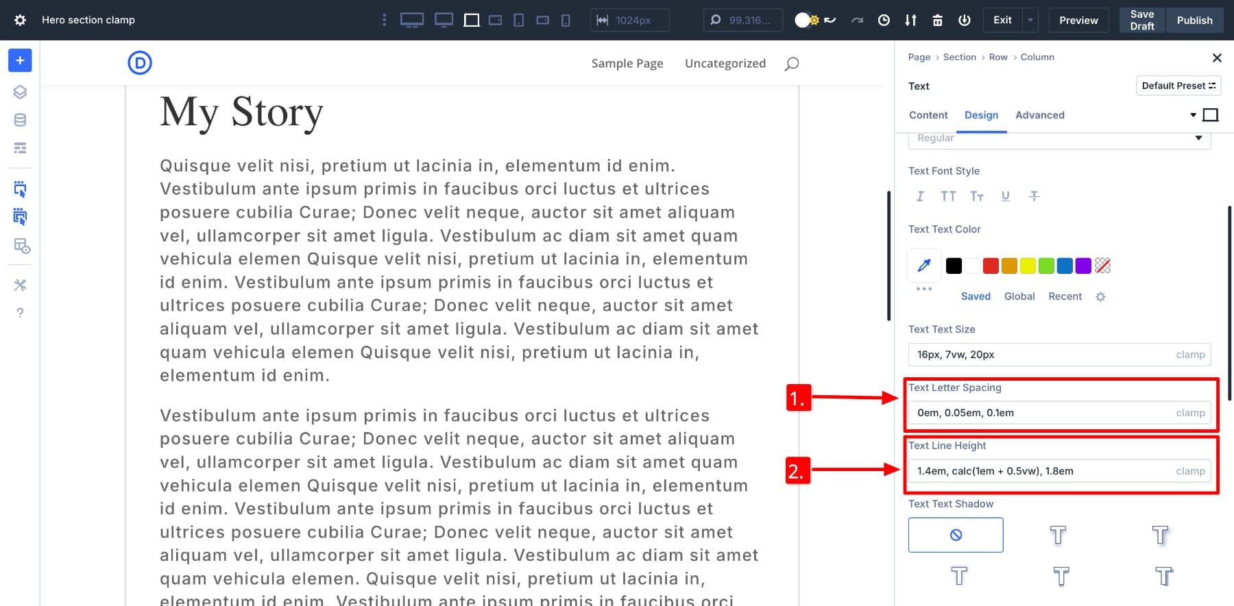 clamp in line height and letter spacing