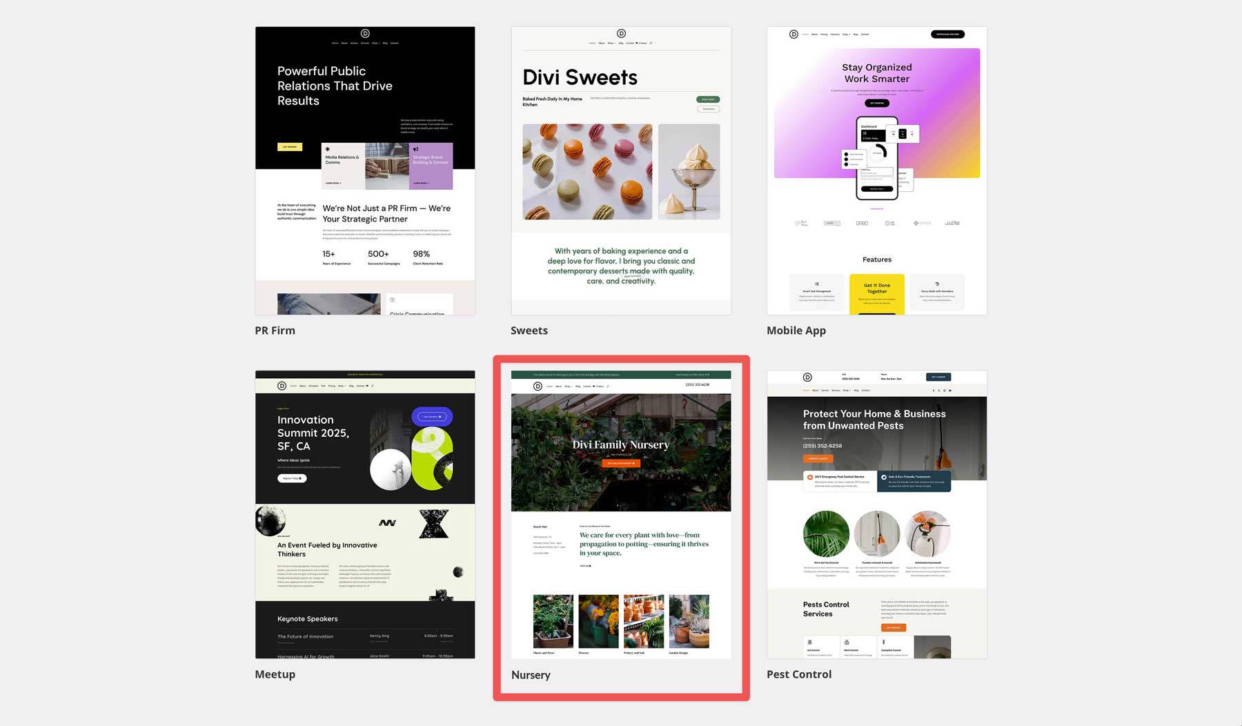 Nursery starter site for Divi