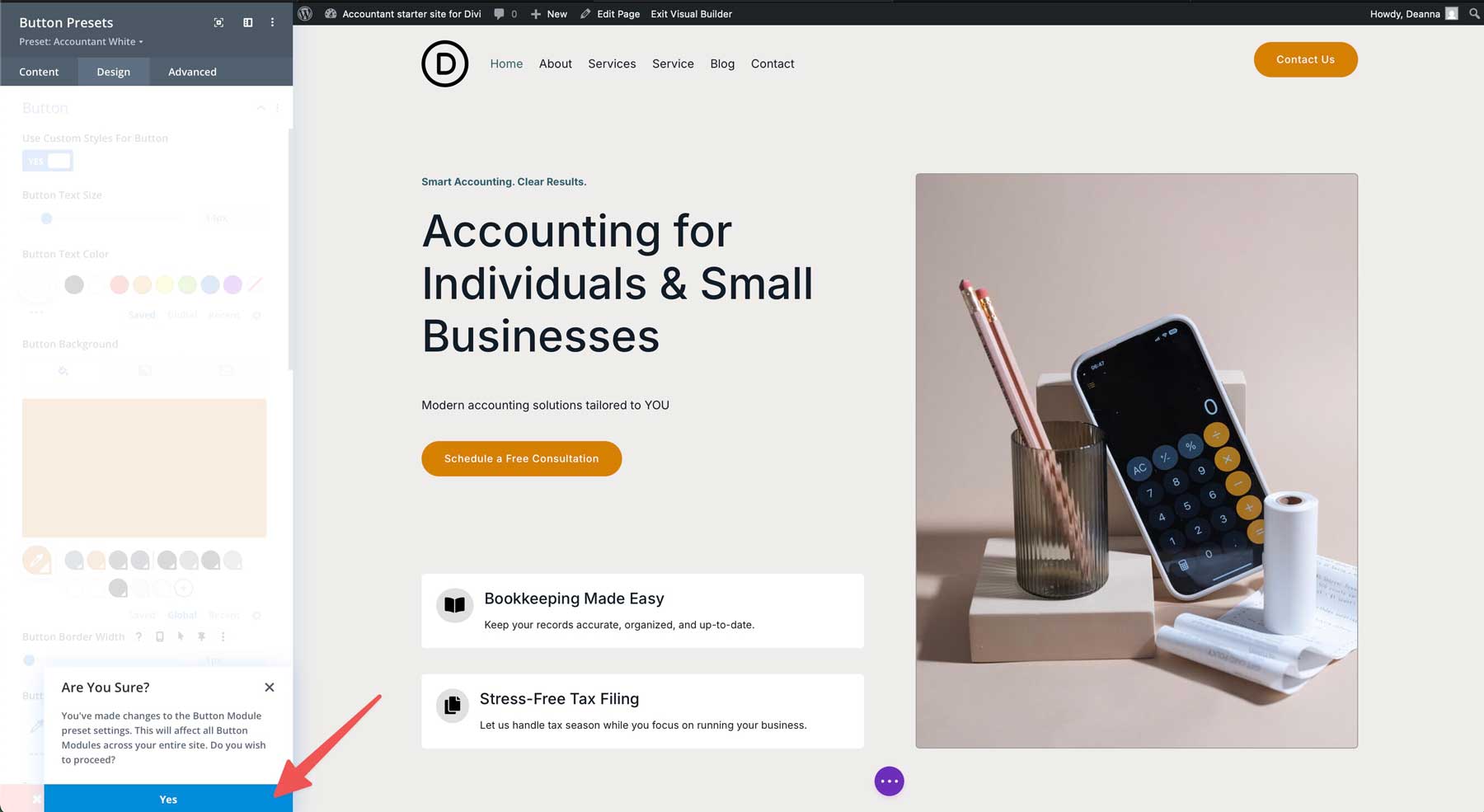 Accountant starter site for Divi