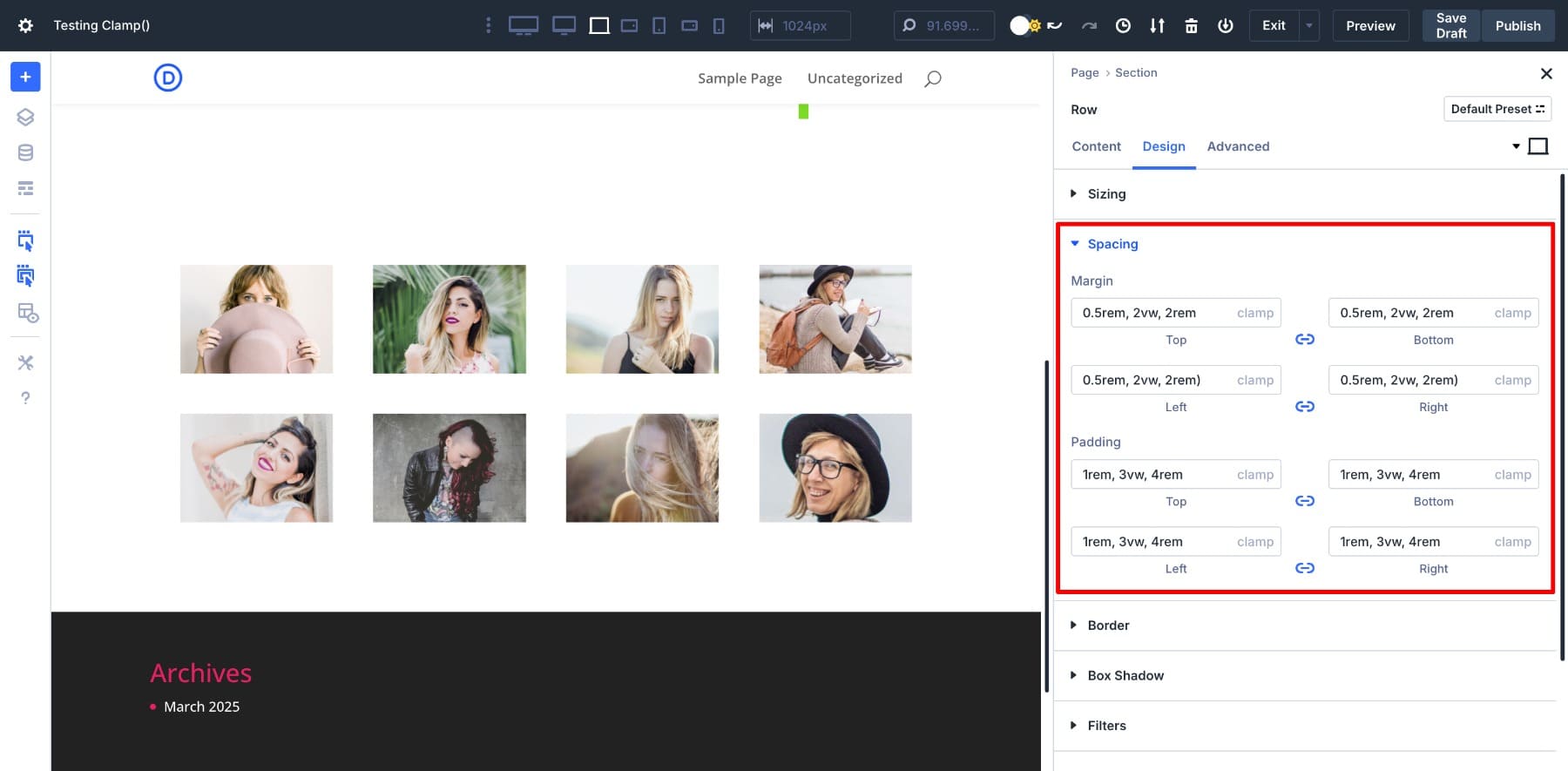 padding and margin clamp example