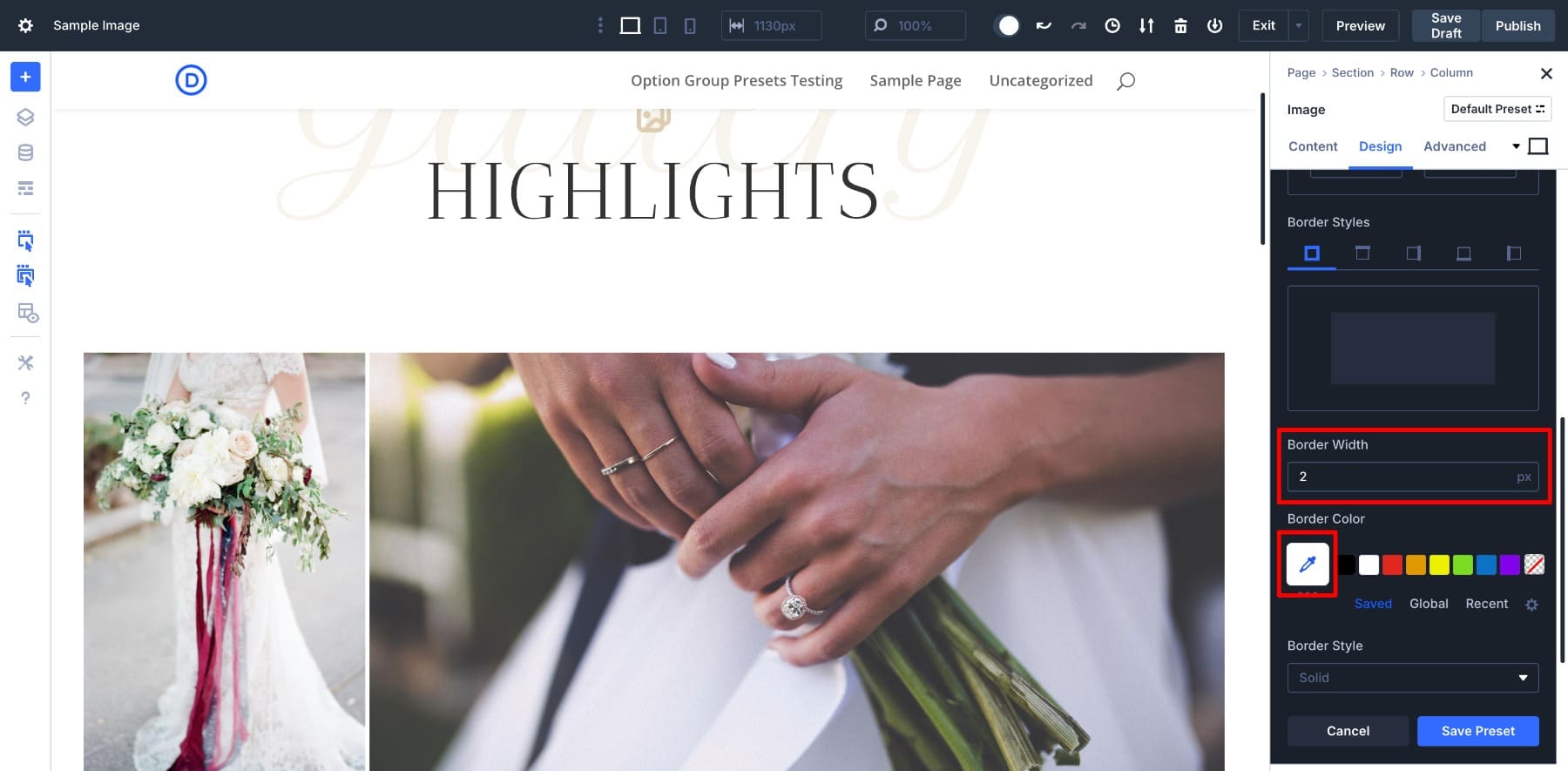 saving border preset 