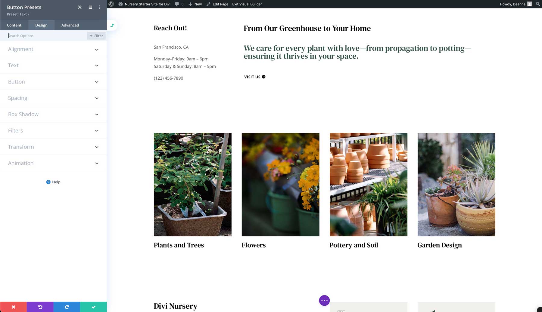 Nursery starter site for Divi