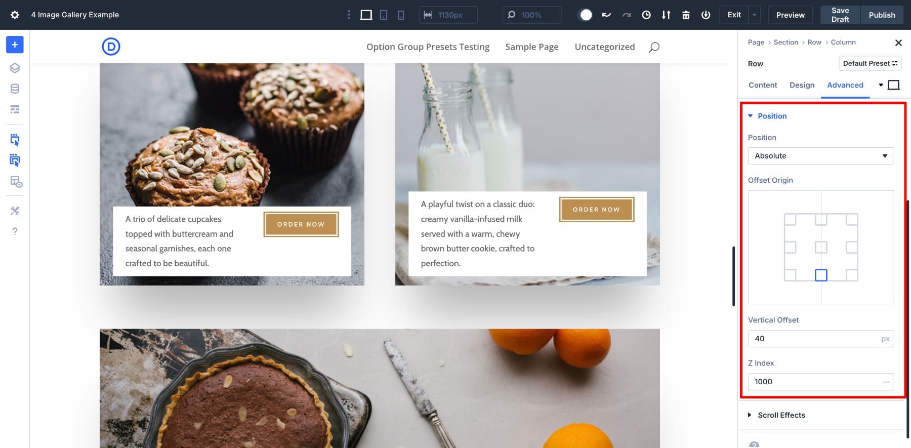 row overlay settings