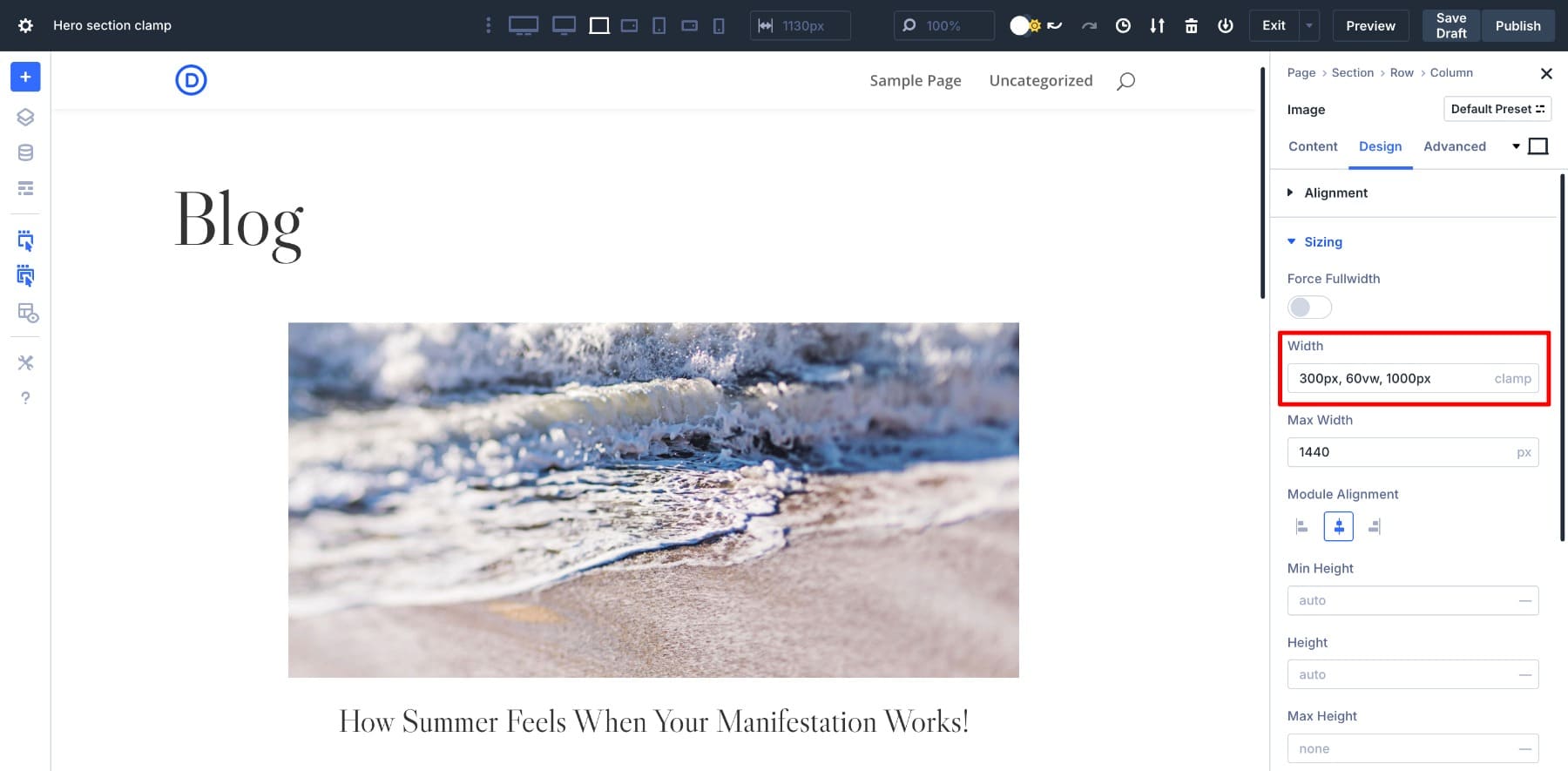 setting image width using clamp