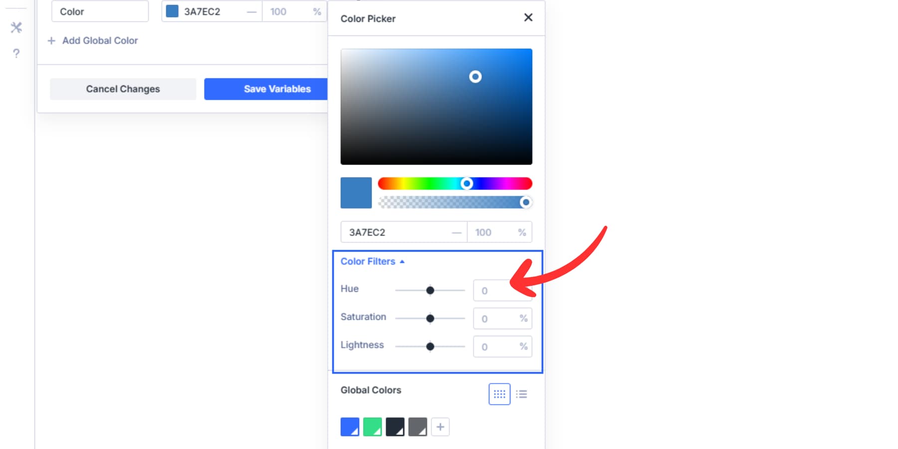 A screenshot of Divi 5's HSL controls
