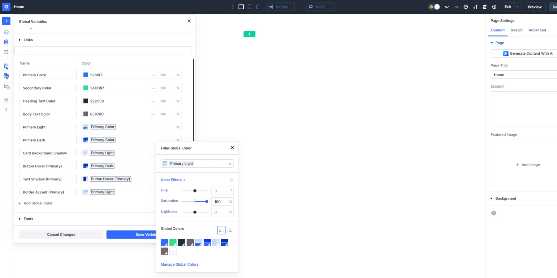 A screenshot of creating even more colors using the variations in Divi 5's design variables
