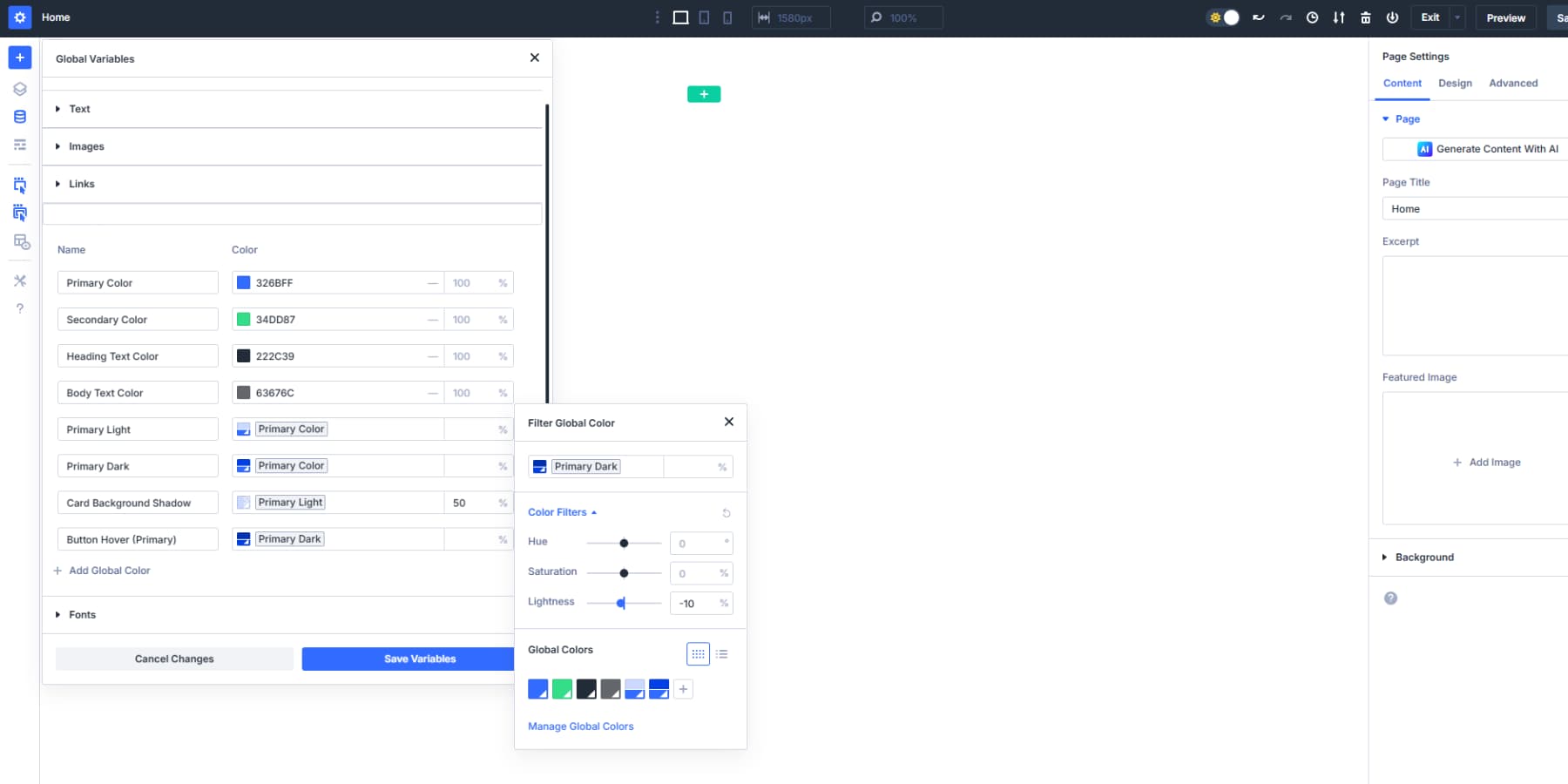 A screenshot of creating more colors using the variations in Divi 5's design variables