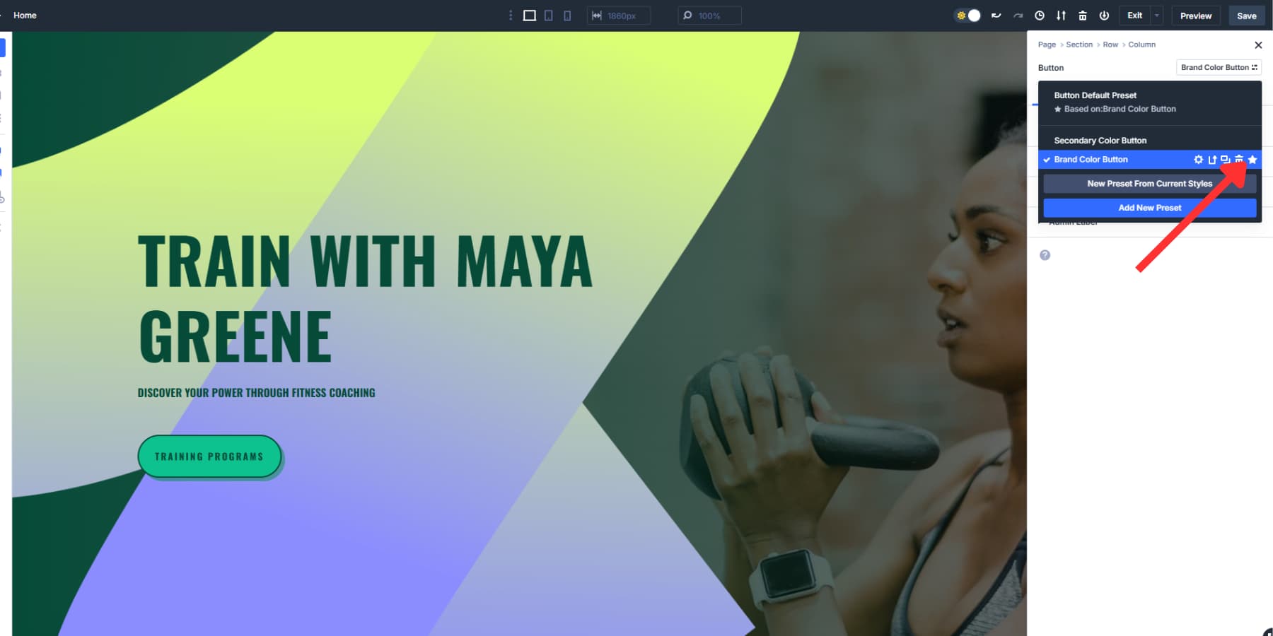 A screenshot of how to assign a preset as a default