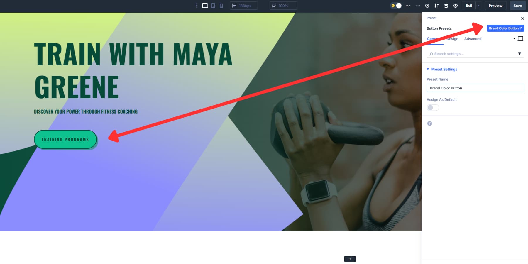A screenshot of how to create element presets with brand color HSL design variable