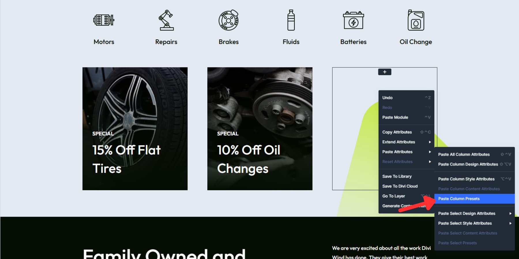 A screenshot of how to paste a element preset