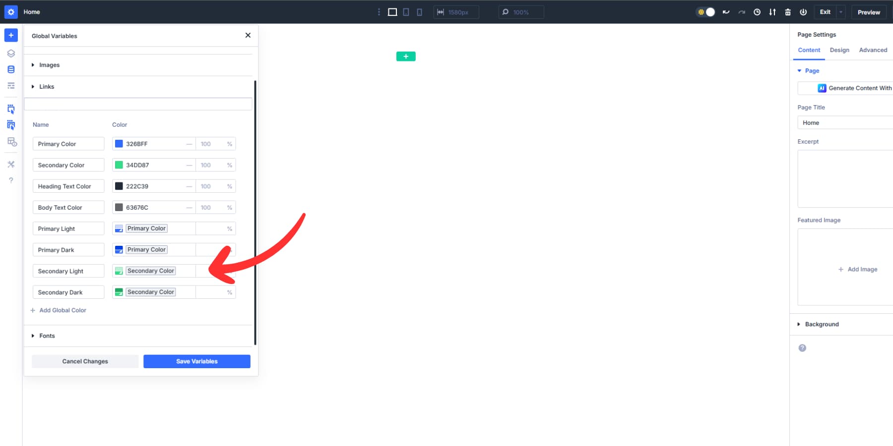 A screenshot of variations of the secondary color made with Divi 5's HSL controls