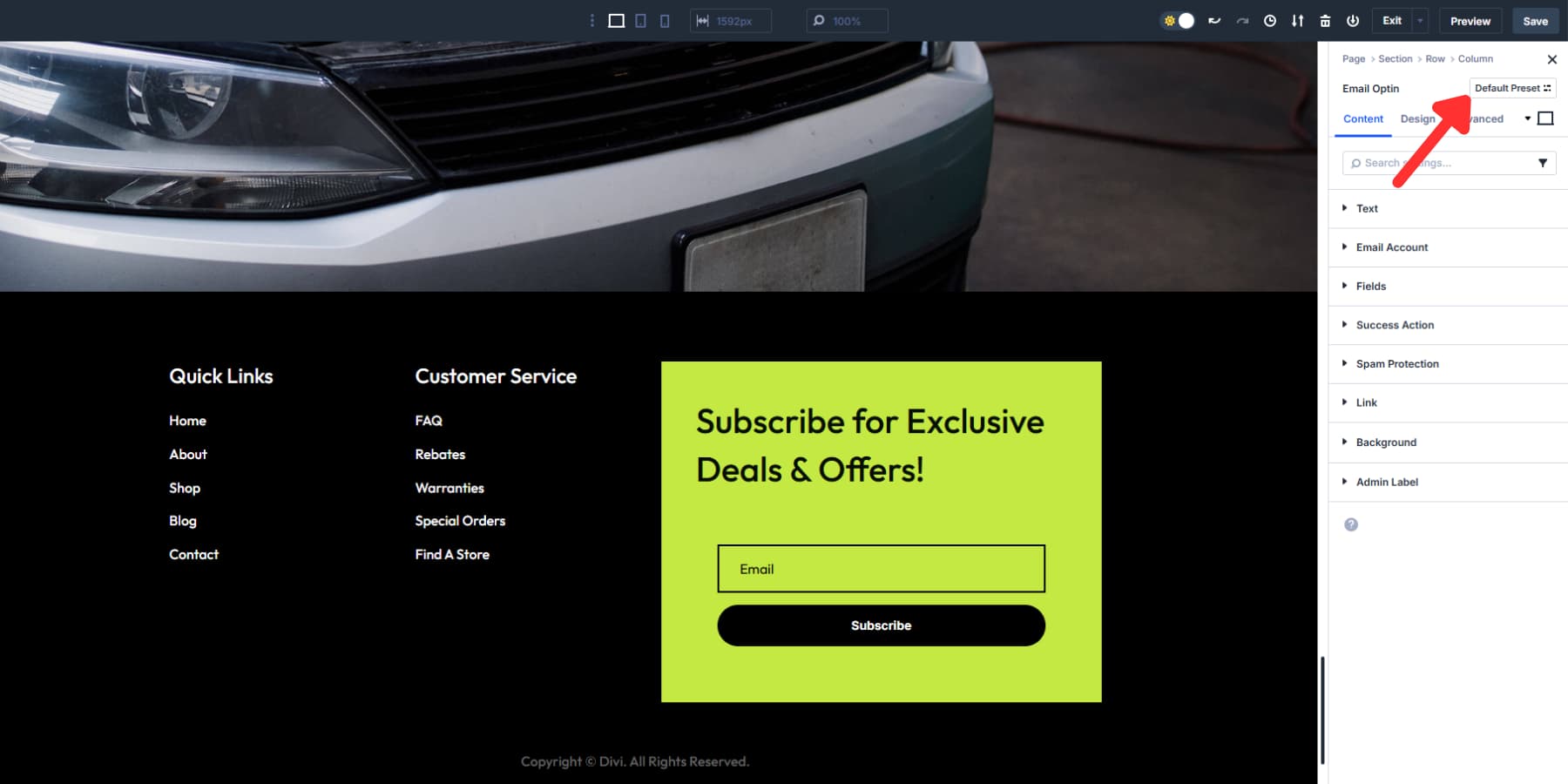 A screenshot of where to find the Module presets