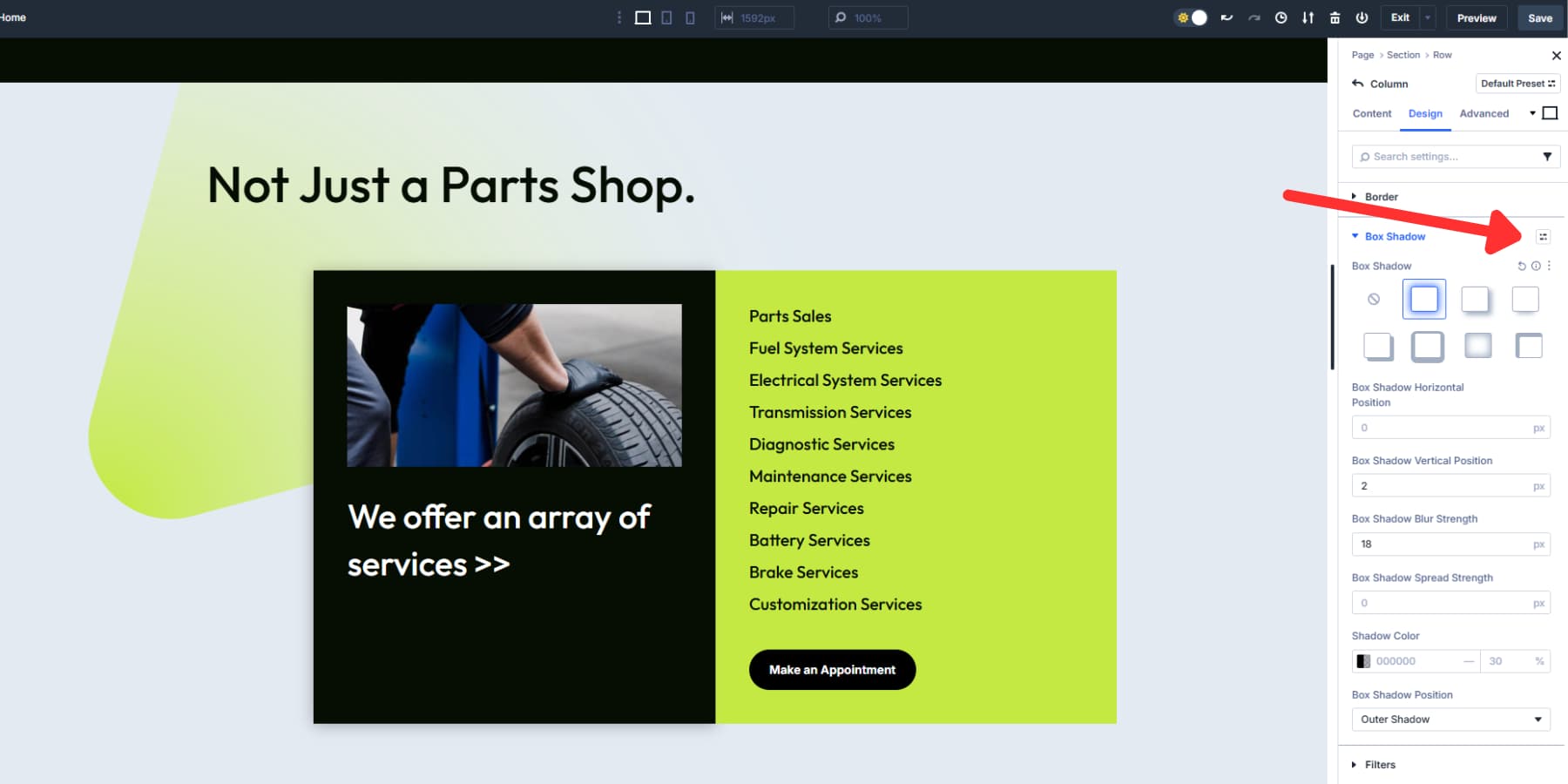 A screenshot of where to find the Option Group Presets option
