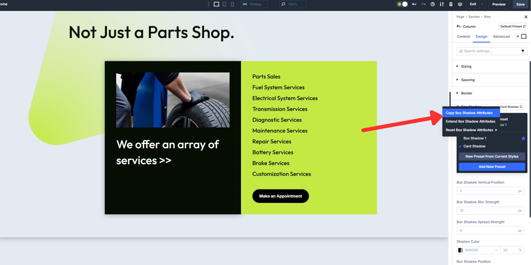 A screenshot of where to find the copy attributes option