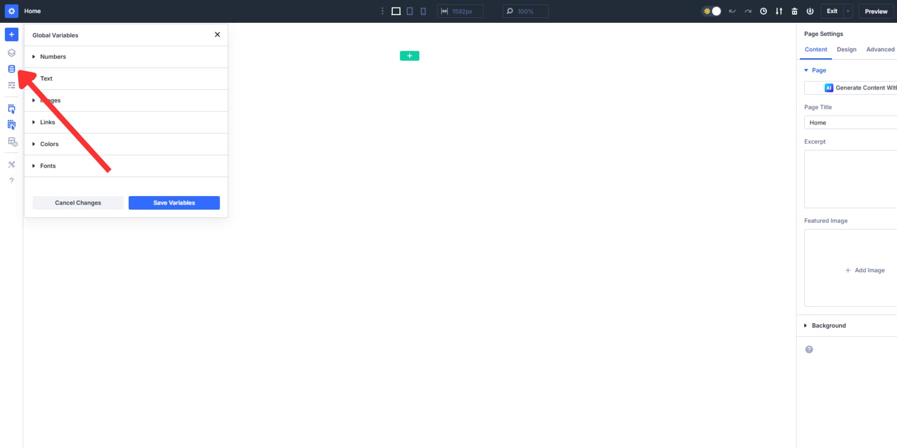 A screenshot of where you can find design variables