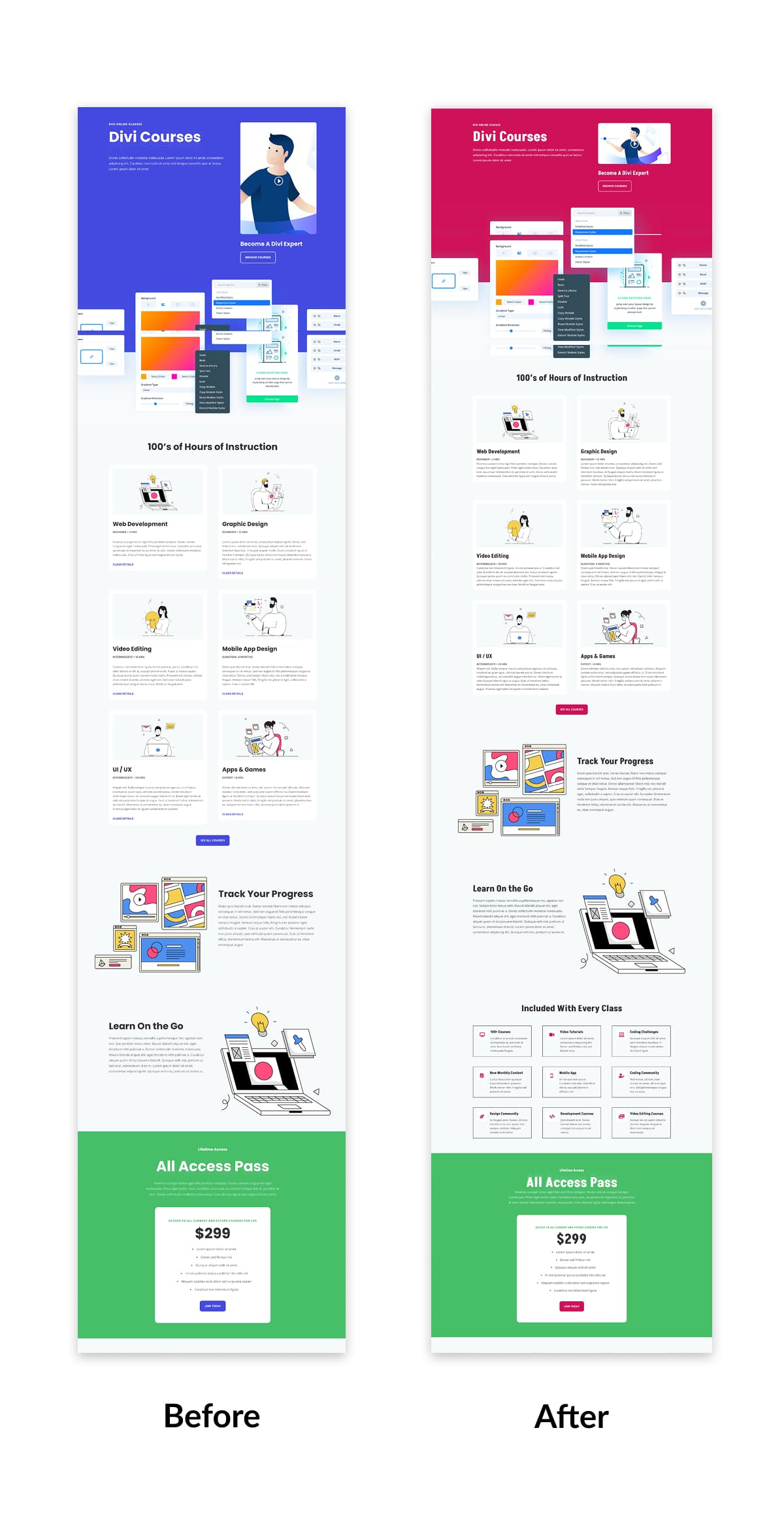 before and after layout edits