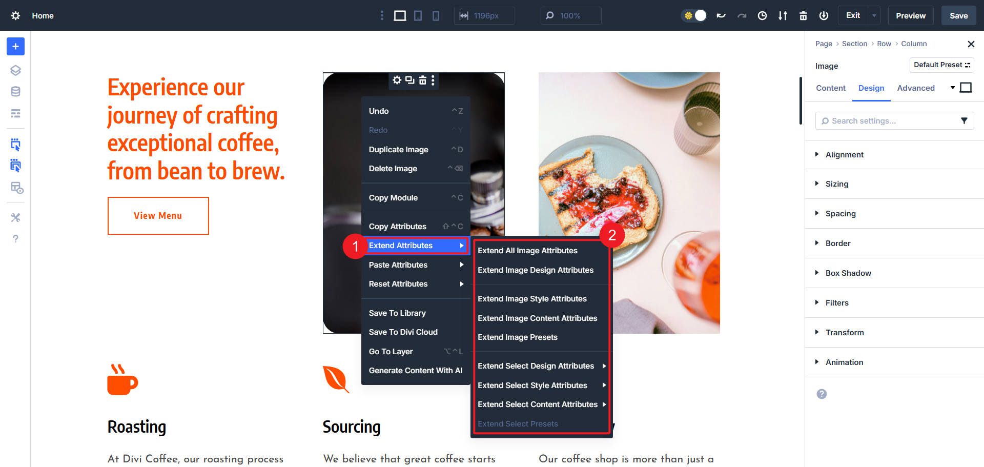 Divi 5 Extend Attributes Right Click Options