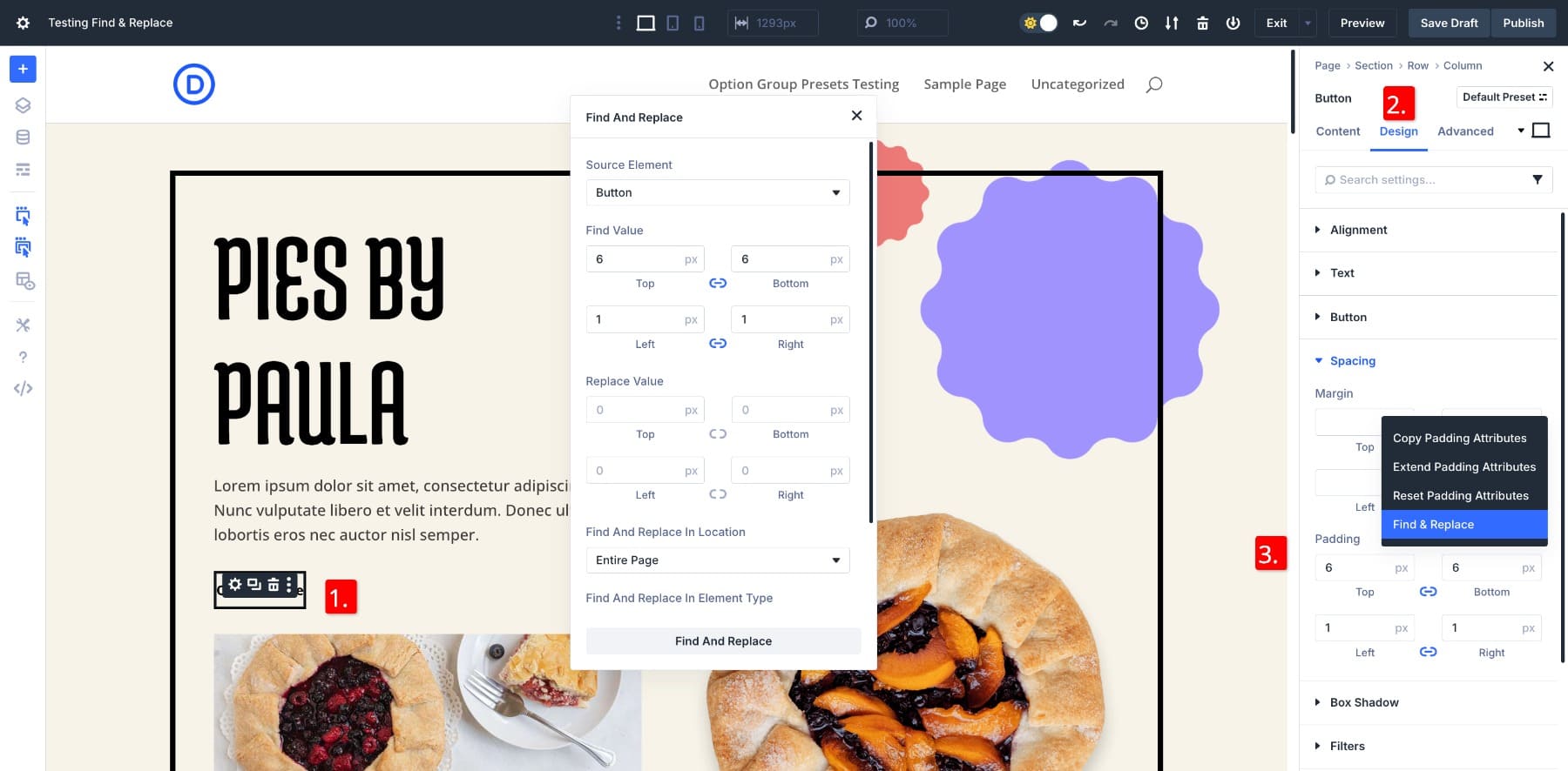 Button padding replace with variables example