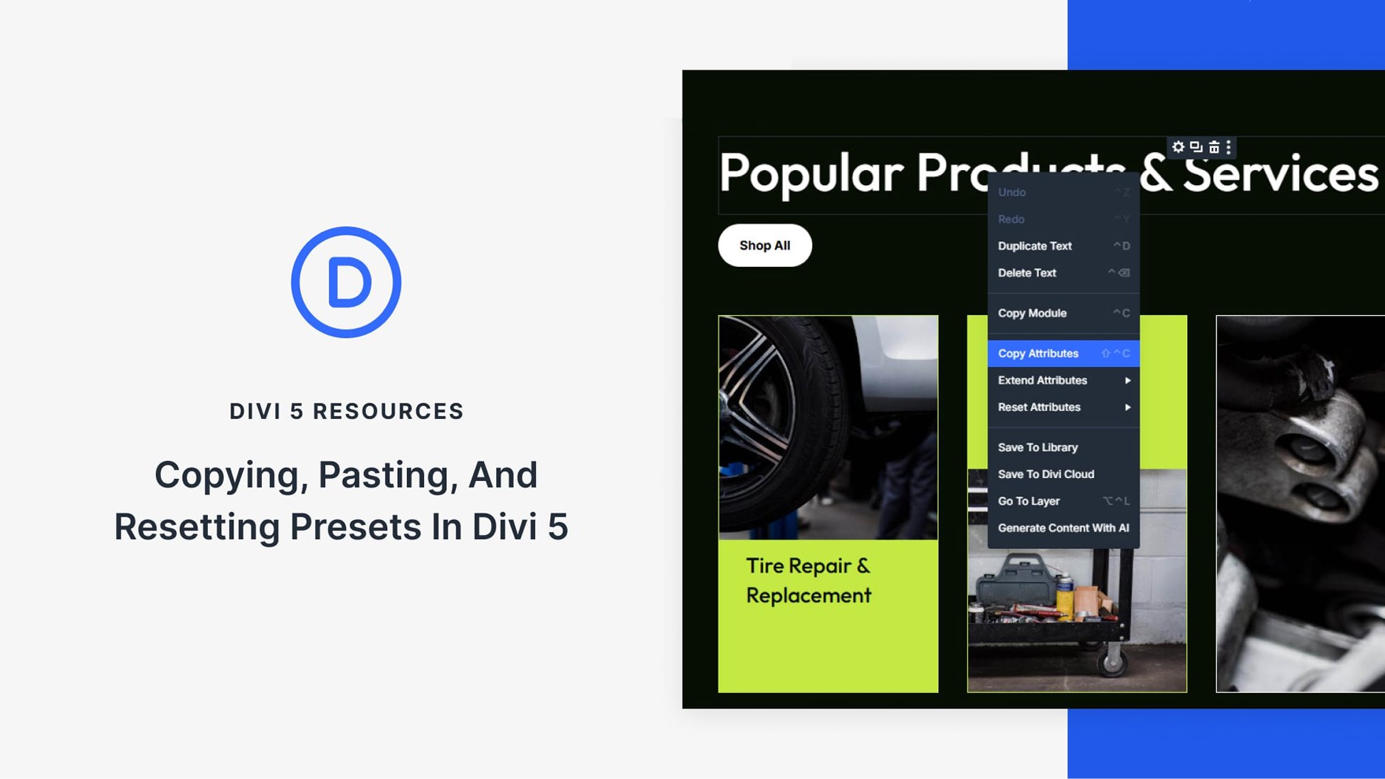 Copying, Pasting, And Resetting Presets In Divi 5