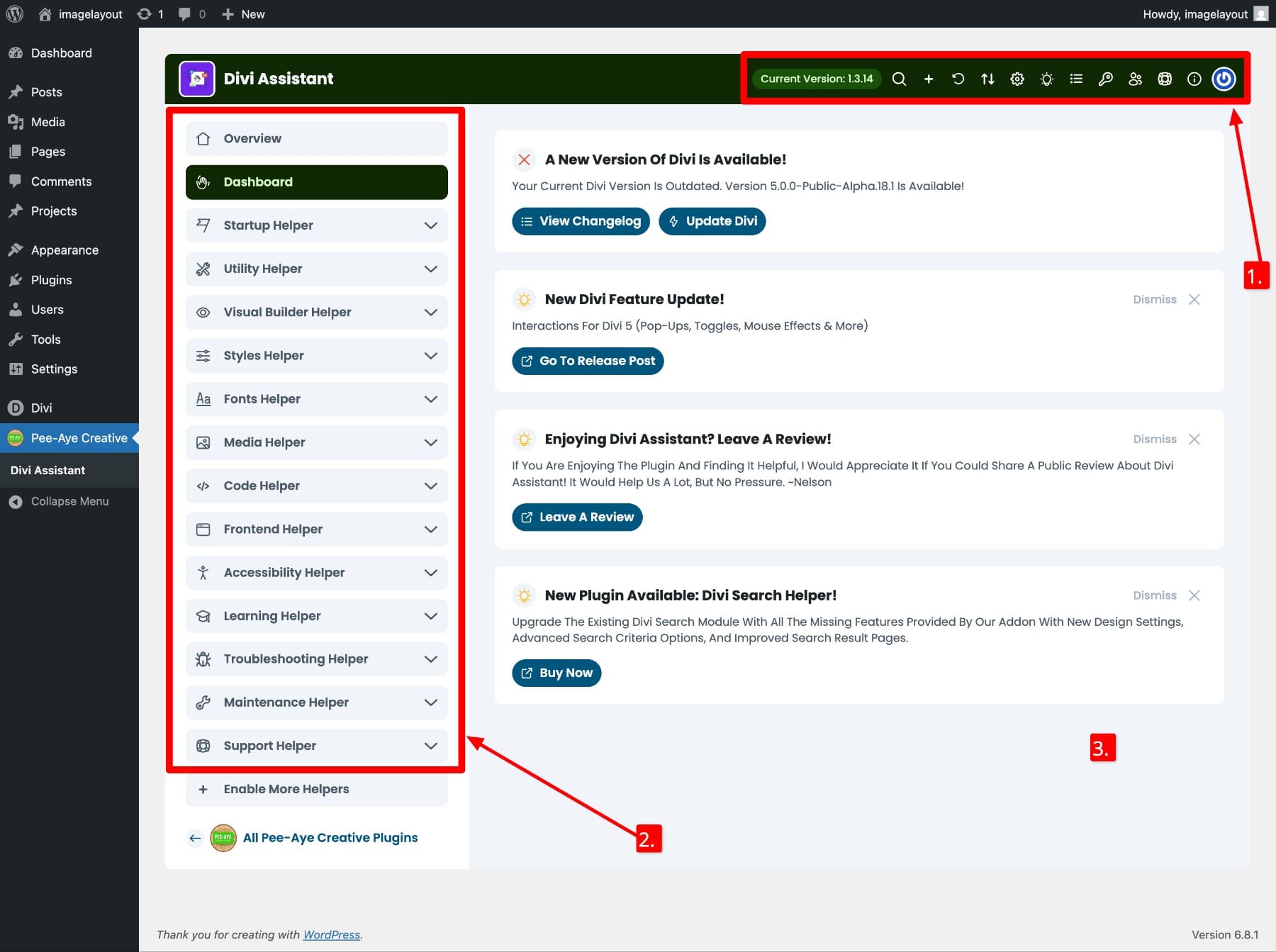 divi assistant dashboard