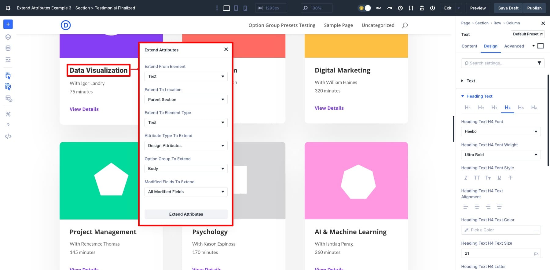 extending heading styles selected settings