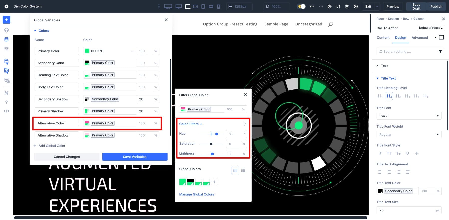 HSL support in Divi Color Panel