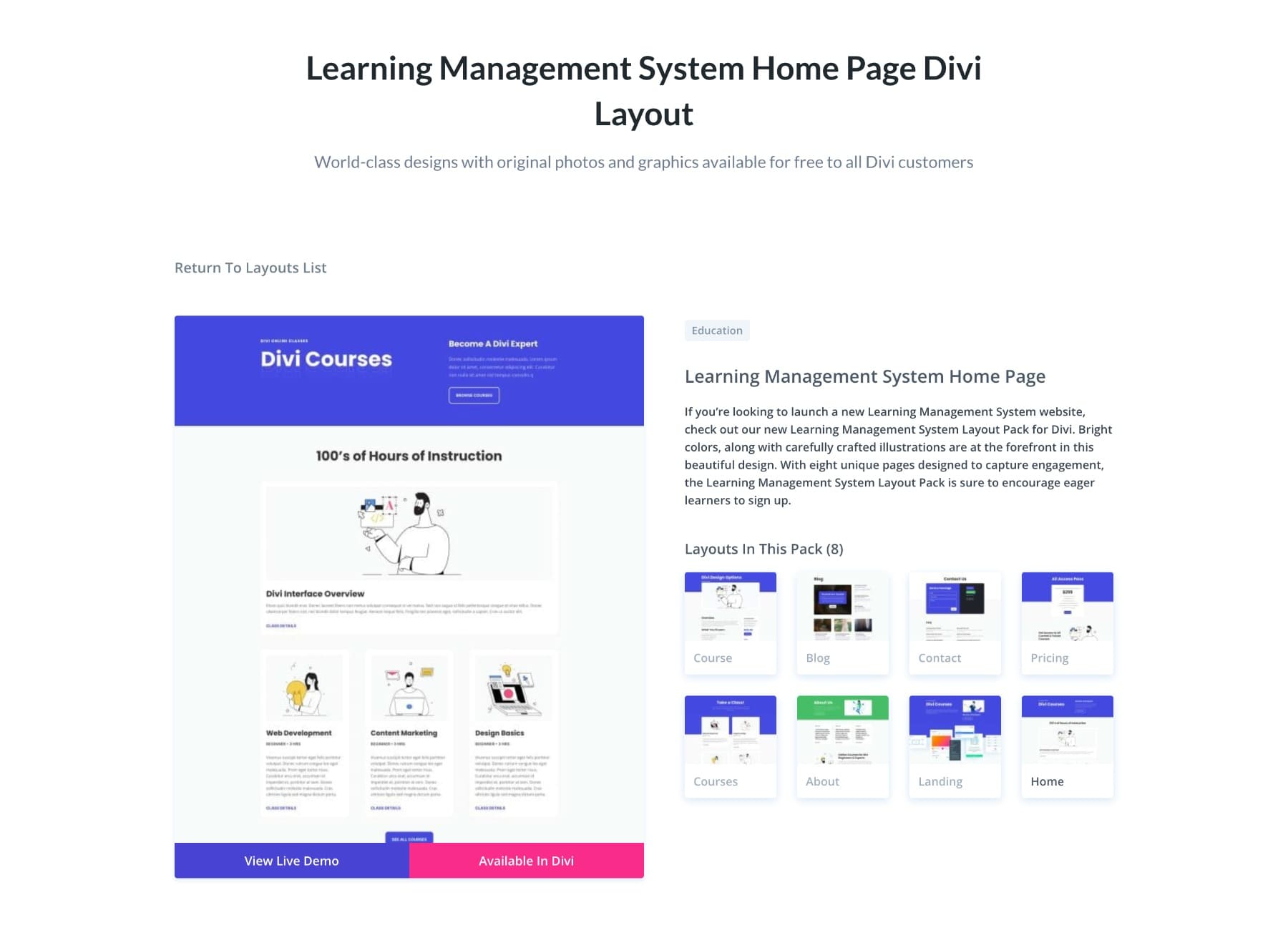 learning management system layout from Divi layouts