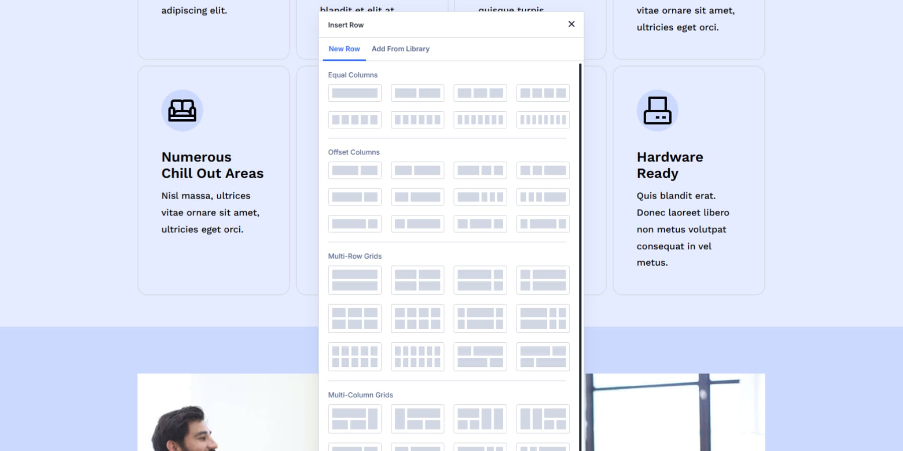 A screenshot of adding rows and columns in Divi 5 for loop building
