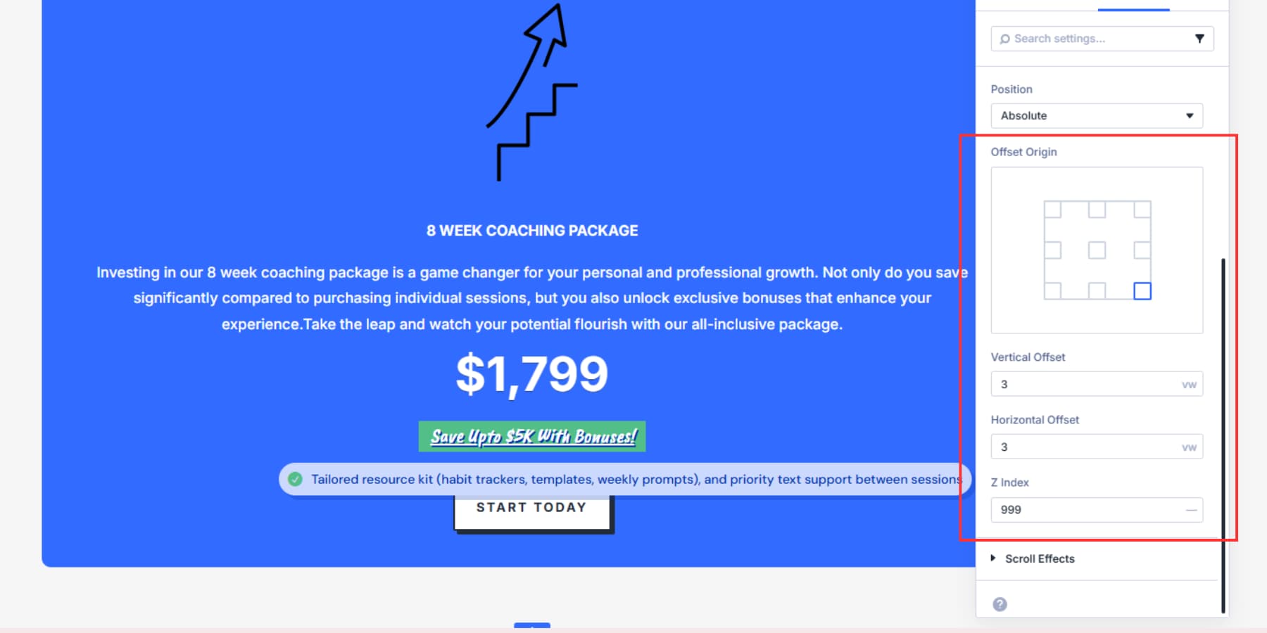 A screenshot of example settings to make the module appear tooltip like