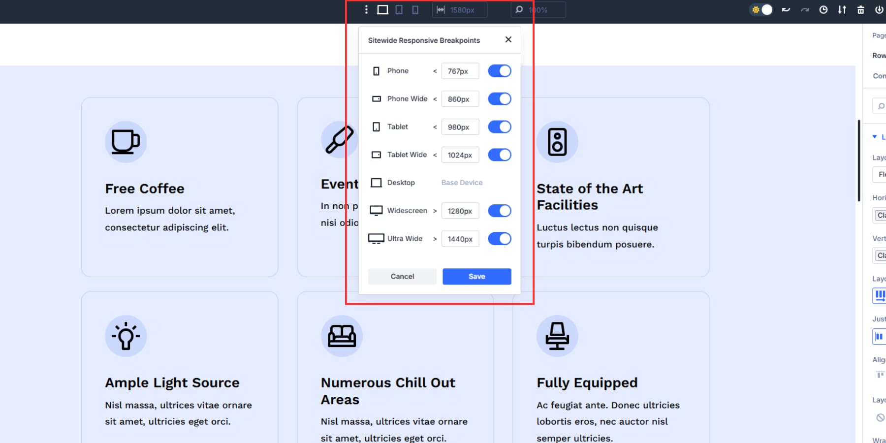 A screenshot of the customization breakpoints available in Divi 5
