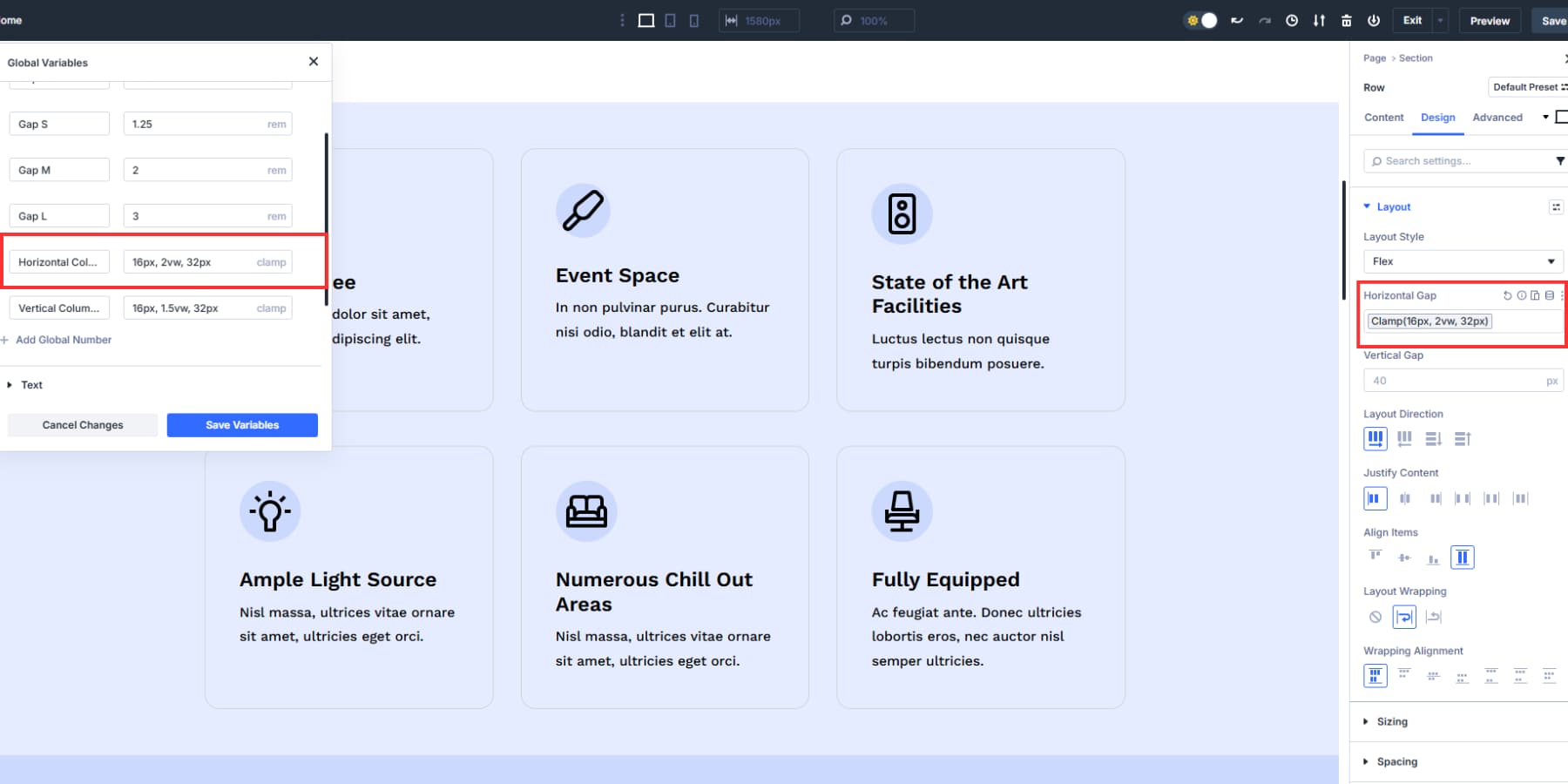 A screenshot of the gaps supports global number design variables
