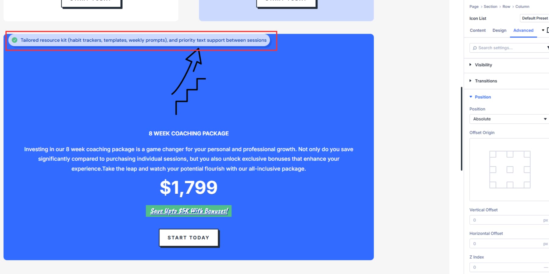 A screenshot of the tooltip drastically changing position after updating to absolute positioning