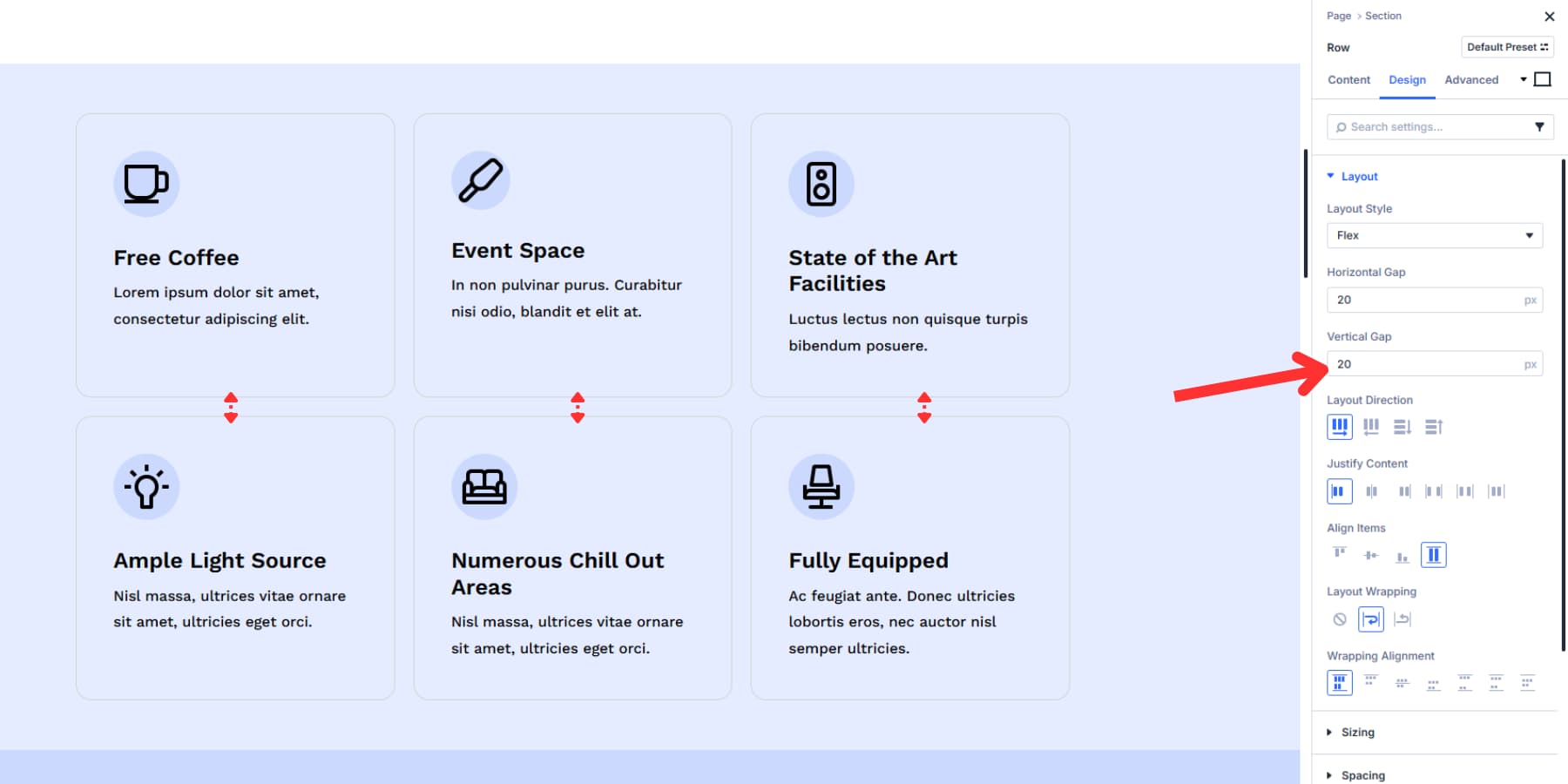 A screenshot of vertical gap does between columns