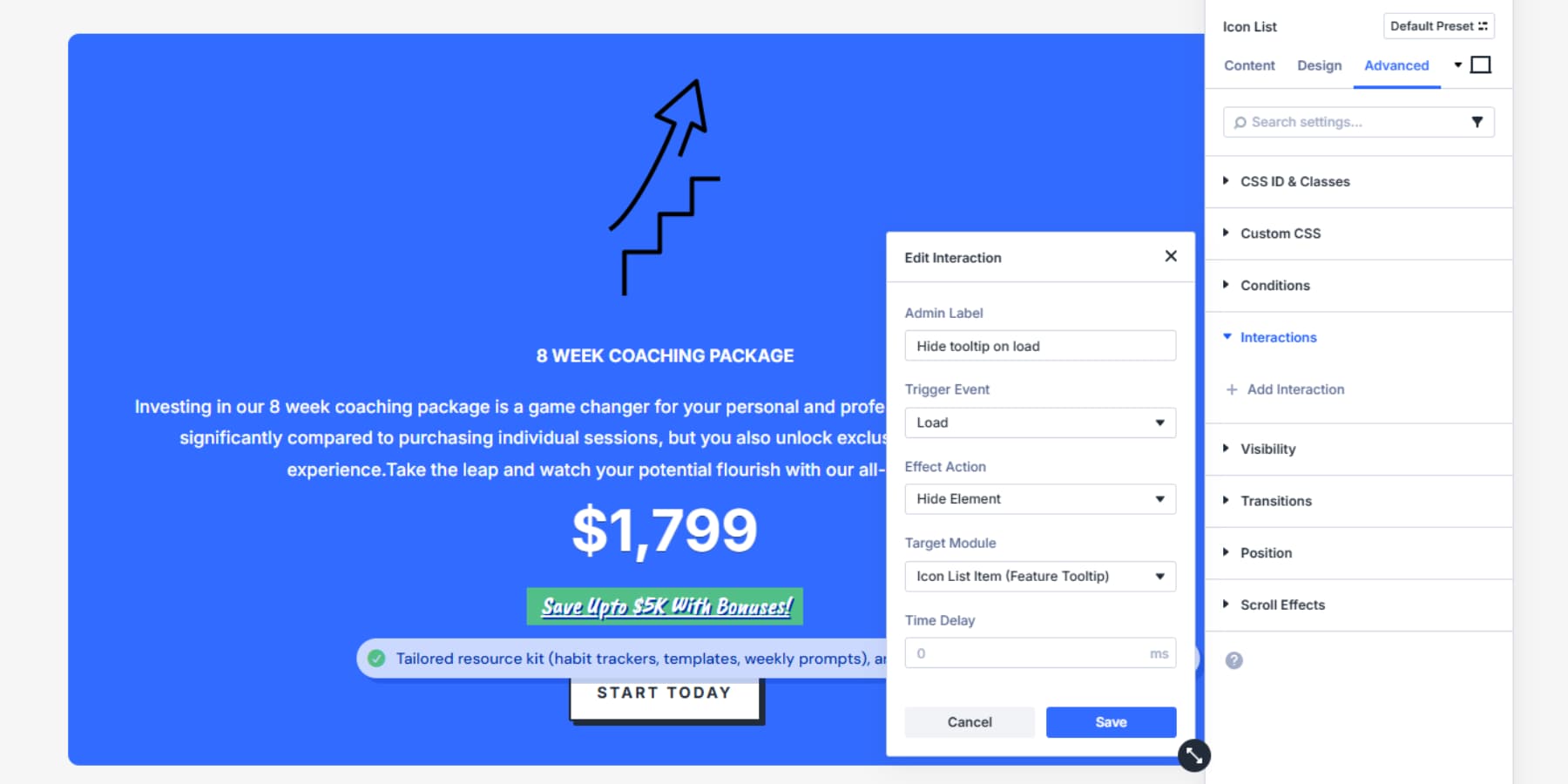 A screenshot of what to add to the tooltip module to ensure it is hidden on load