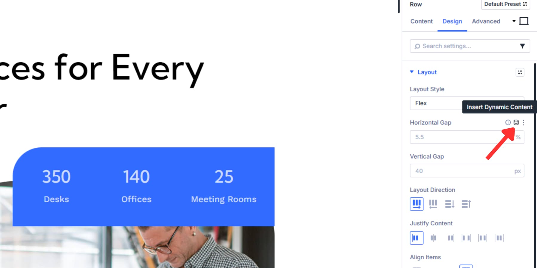 A screenshot of where to find the dynamic content option in gap fields