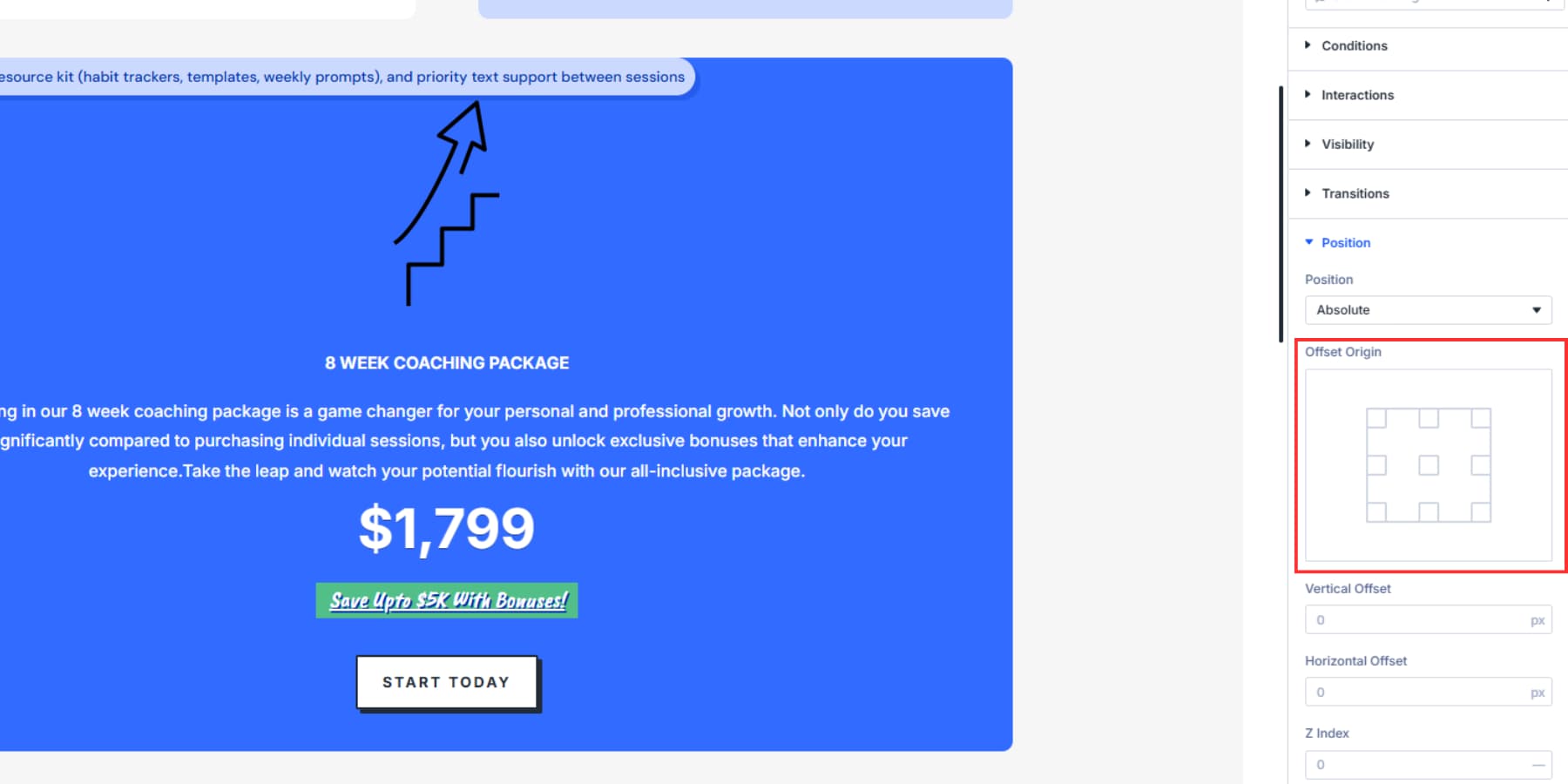 A screenshot of where to find the offset origin option