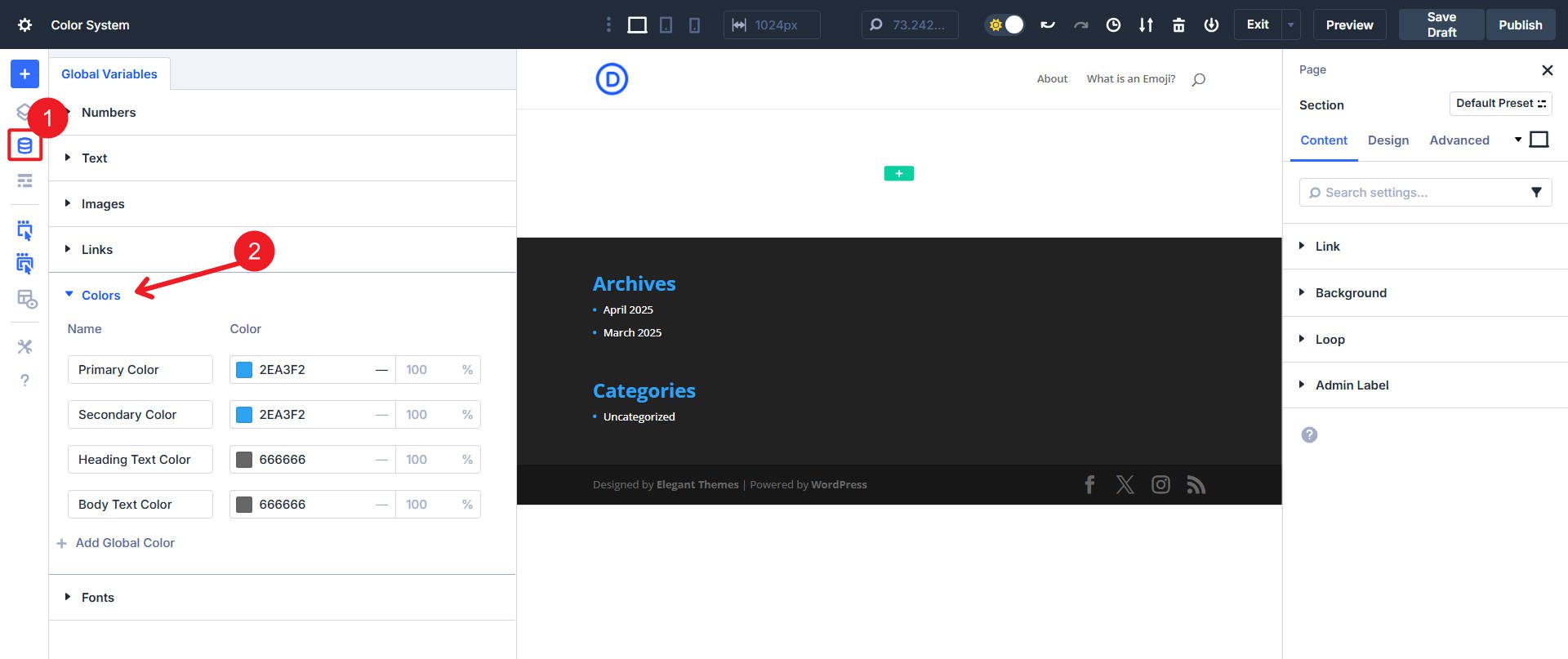 Divi's Default Colors Editable Global Colors