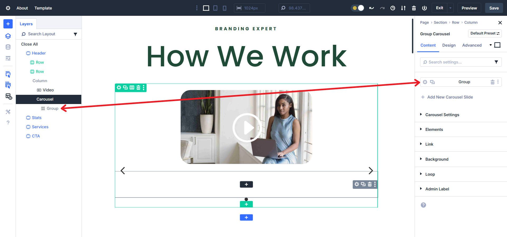 Group Module Added Inside Carousel Module as Child Element