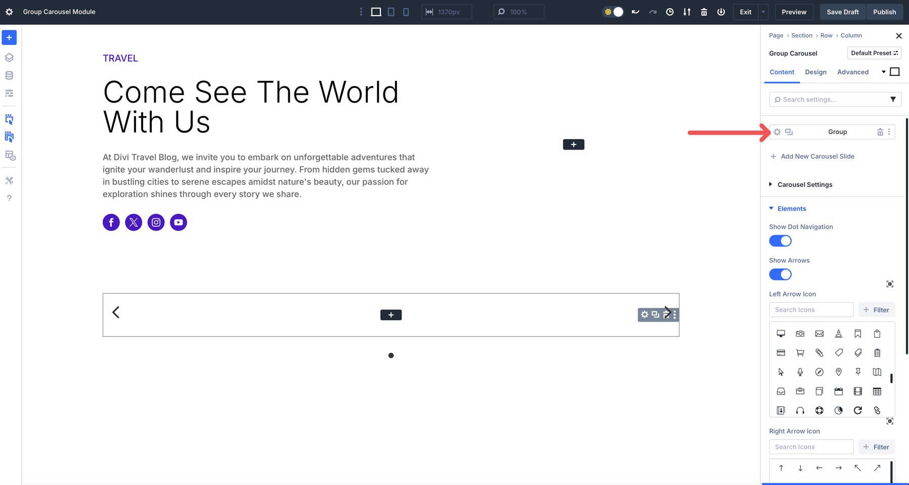 Group Carousel module in Divi 5