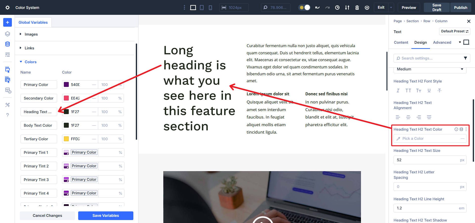 Heading and Body Text Defaults to Your Global Color