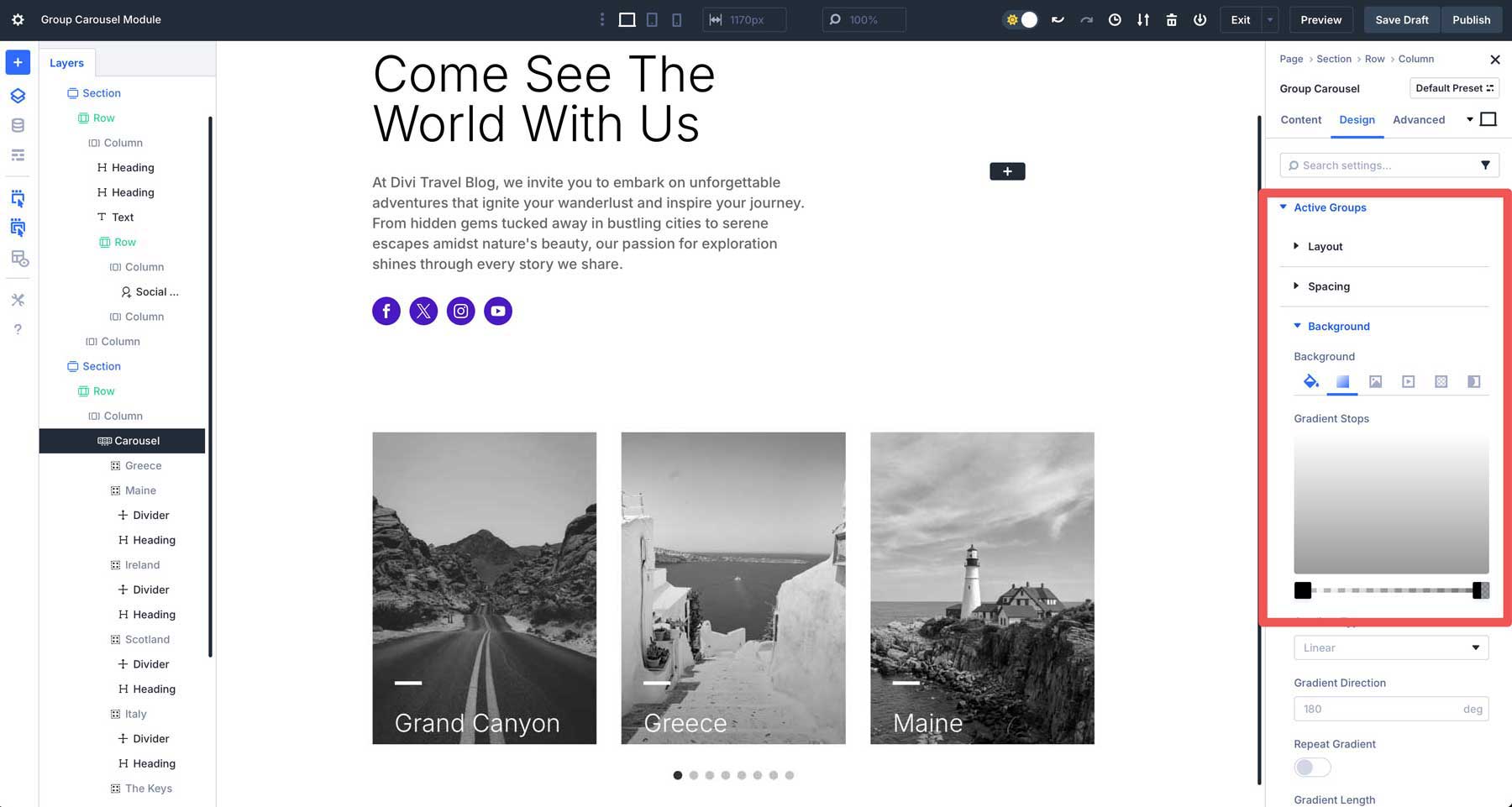 Group Carousel module in Divi 5