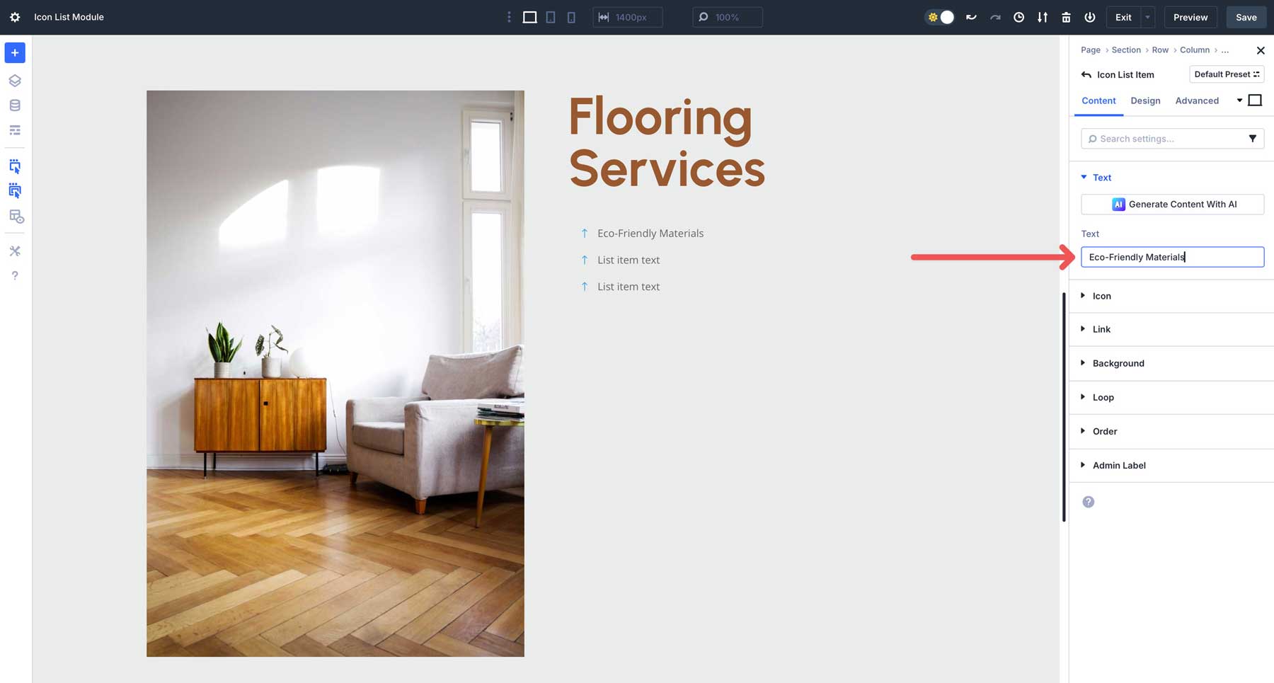 Icon List module in Divi 5