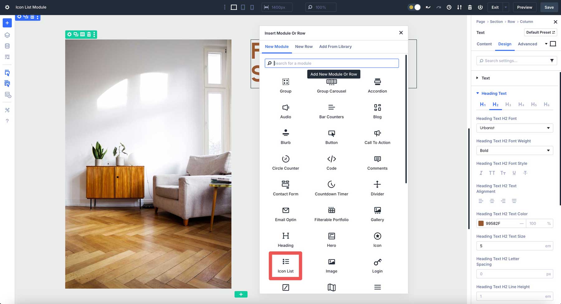 Icon List module in Divi 5