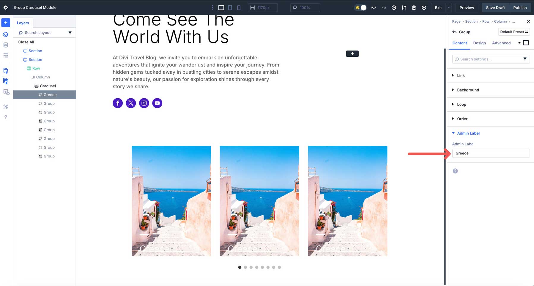 Group Carousel module in Divi 5