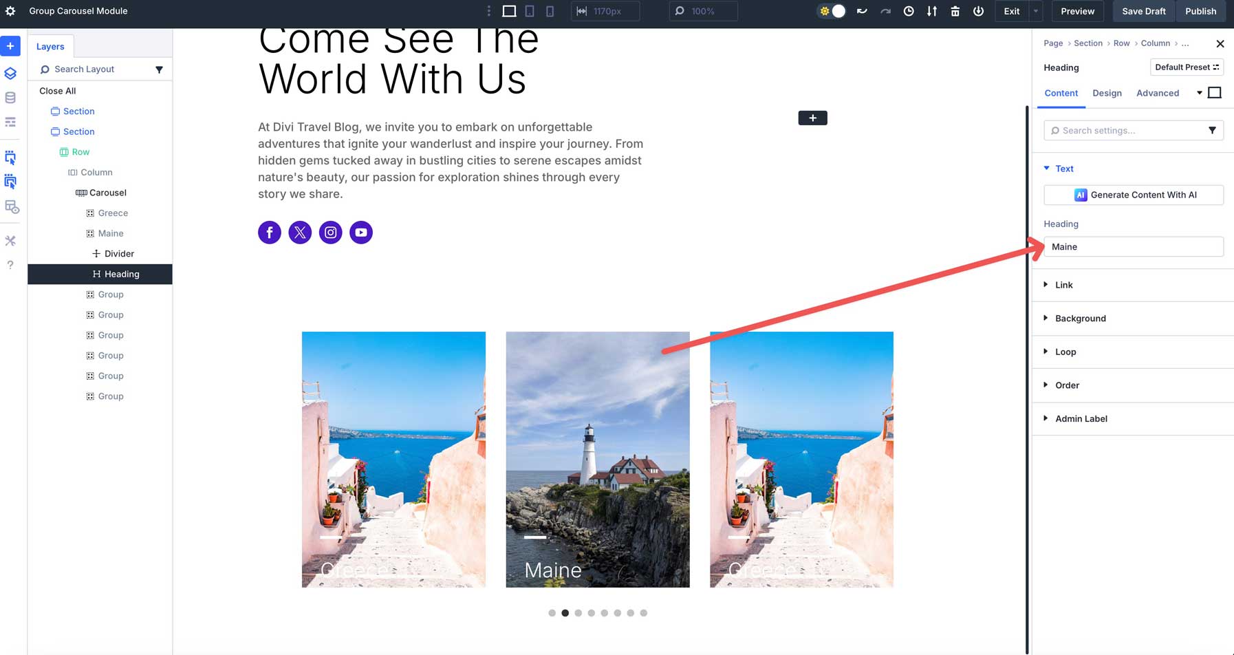 Group Carousel module in Divi 5