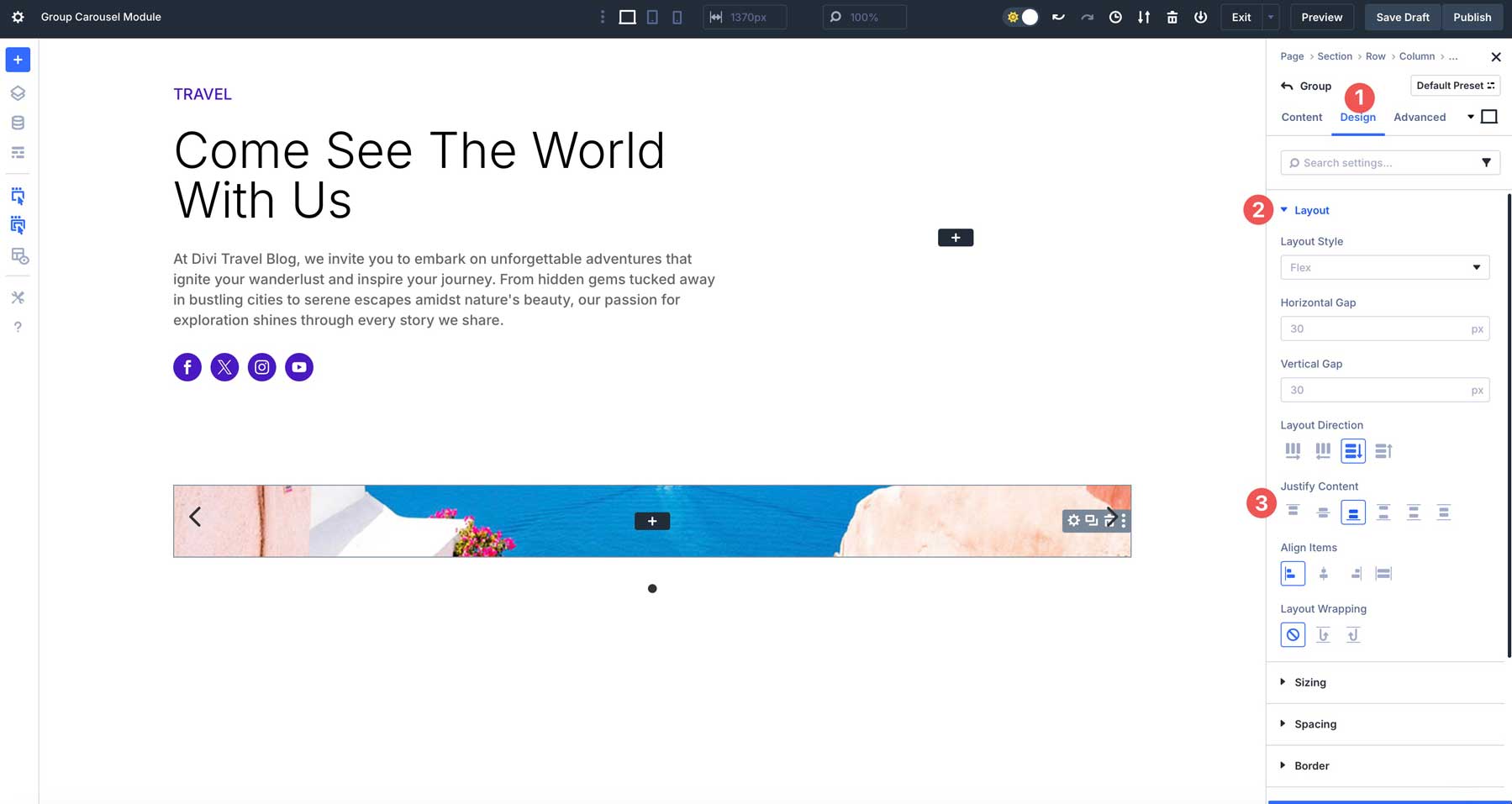 Group Carousel module in Divi 5