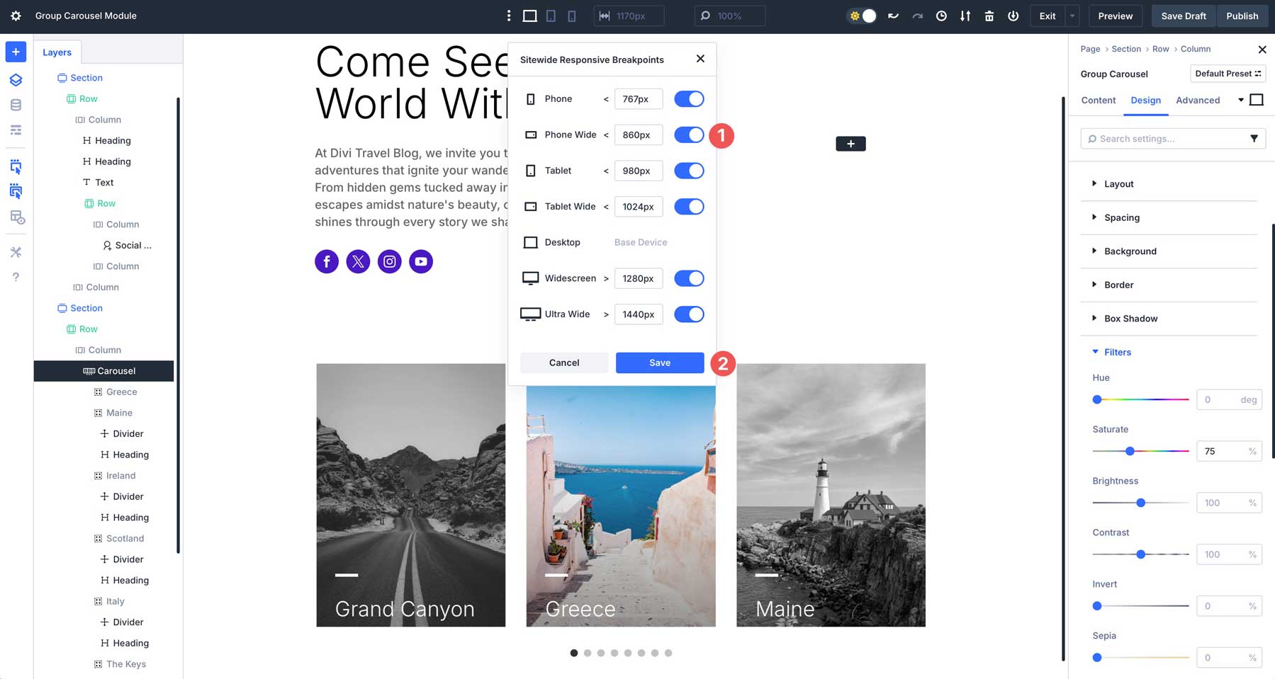 Group Carousel module in Divi 5