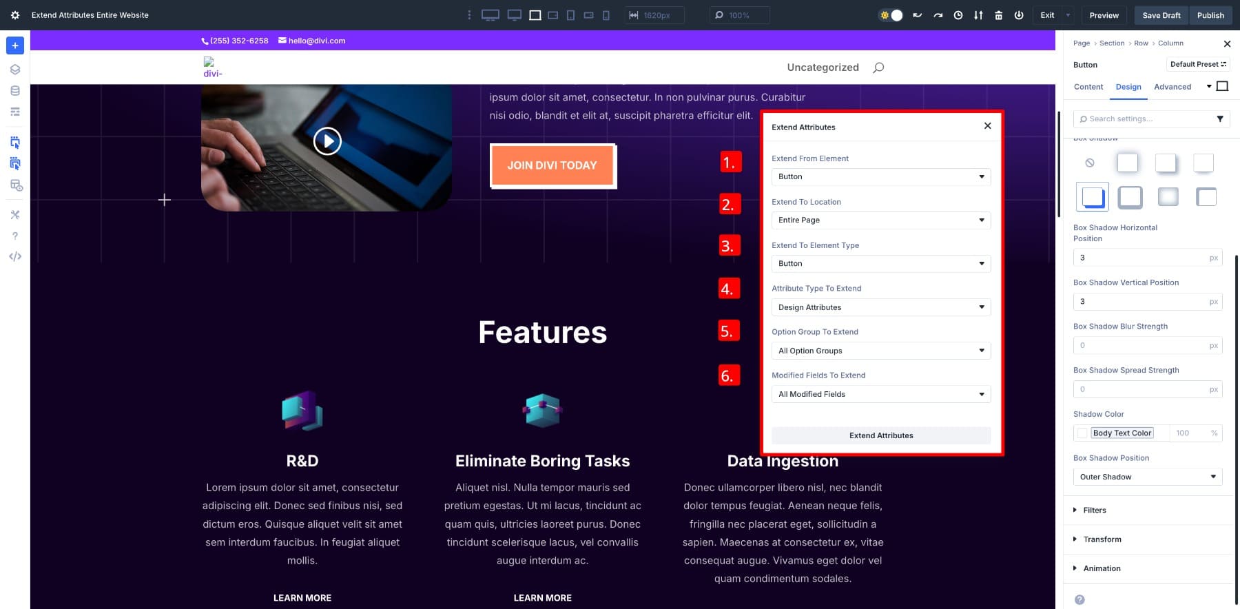 extend attributes panel options