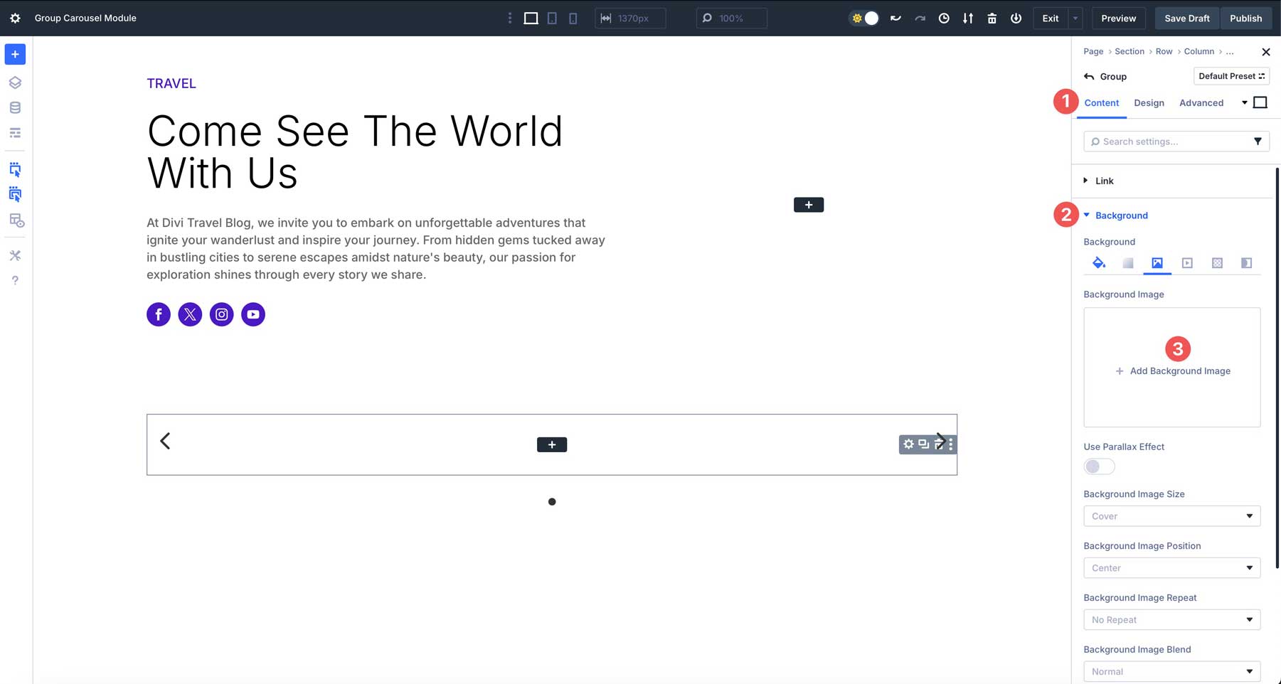Group Carousel module in Divi 5