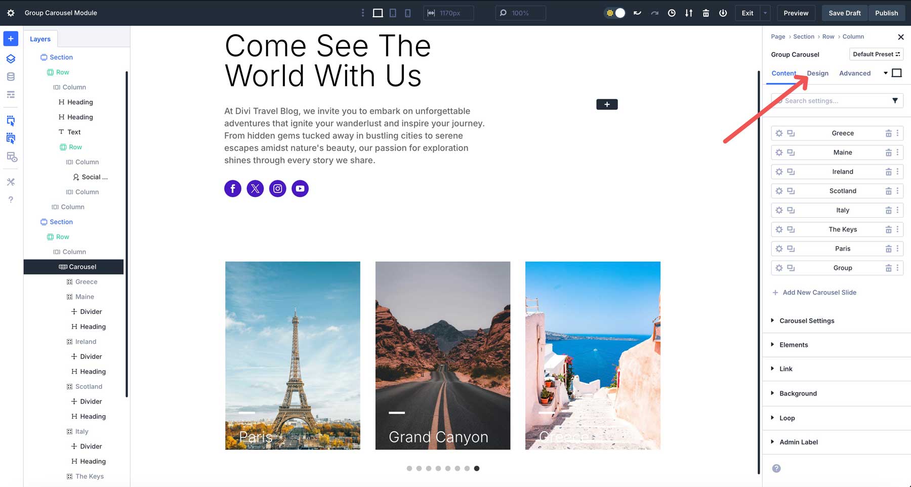 Group Carousel module in Divi 5